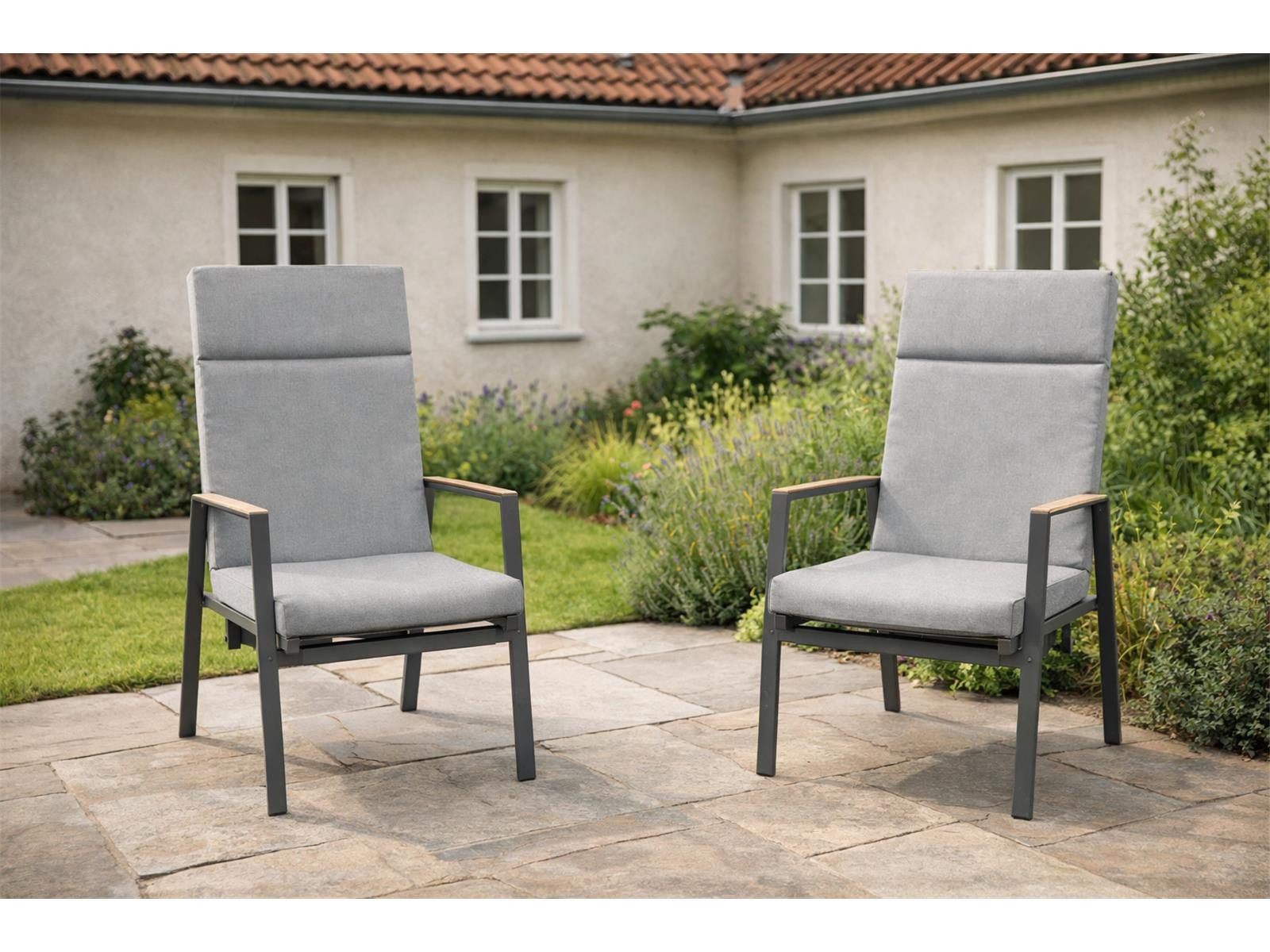 Green Spirit Gartenstuhl »Brisbane« 2er Set Stapelstühle Alu Armlehnen Gartensessel Hochlehner (Set), Aluminium, stapelbar, verstellbar - Garten, Terrasse, Balkon & Outdoor