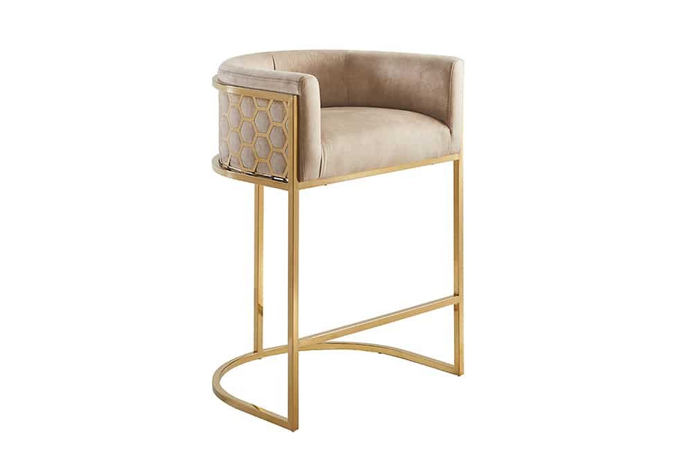 LebensWohnArt Stuhl Edler Barhocker LEGANZA beige Samt gold Edelstahl Armlehne – Bild 4 von 5