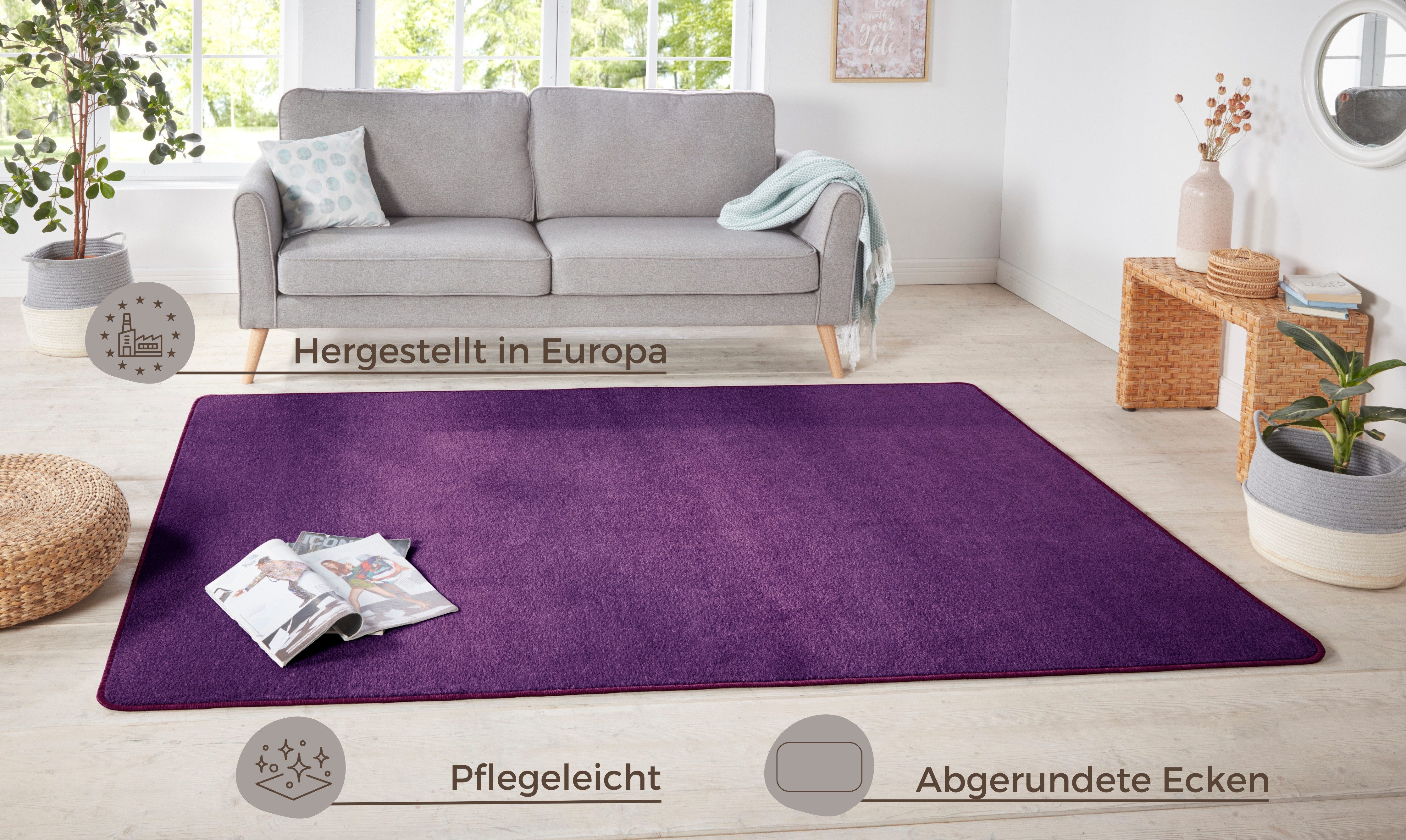 HANSE Home Teppich Shashi, rechteckig, Höhe: 8,5 mm, Kurzflor, Unifarben, Läufer, weich, Esszimmer, Kinderzimmer, Flur