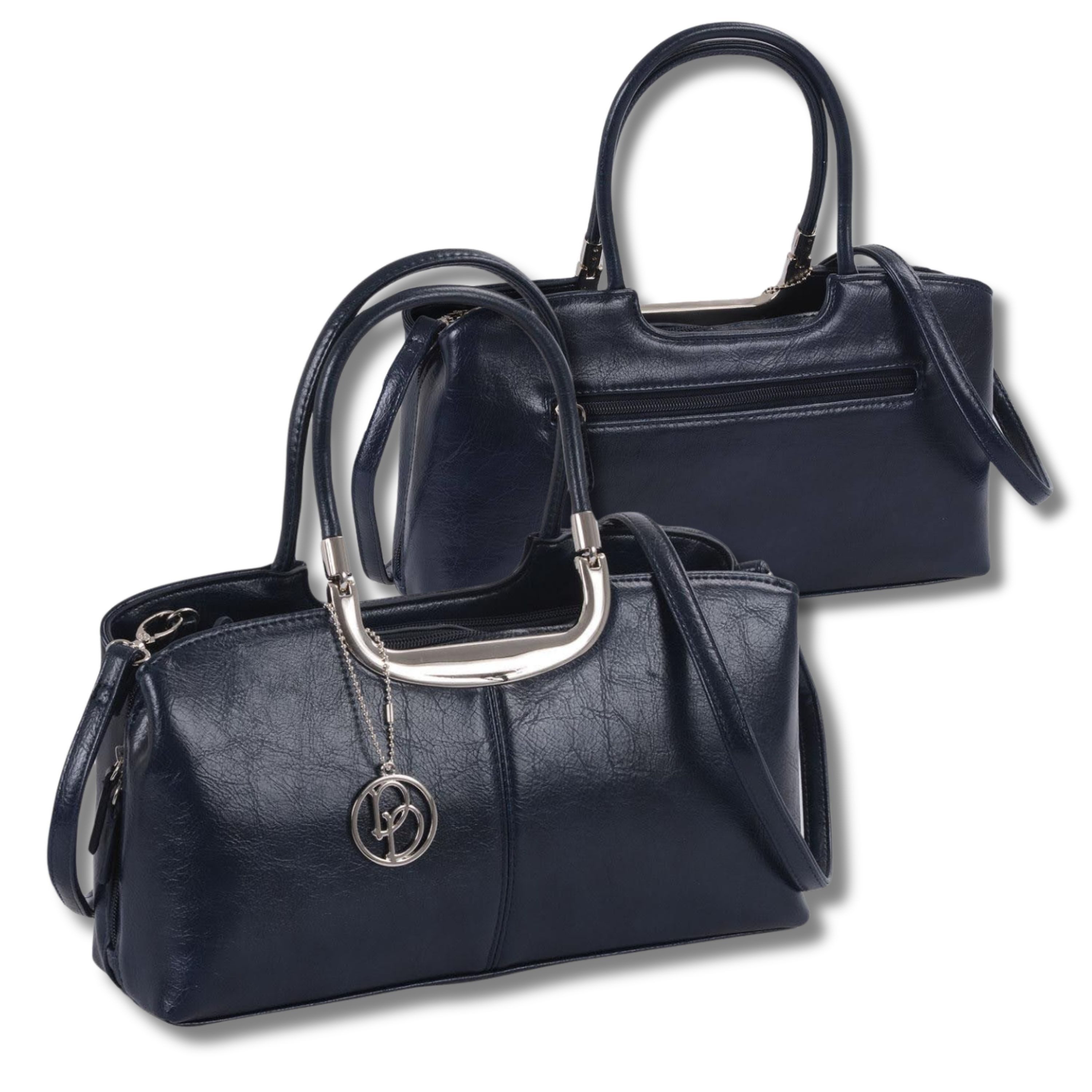 Handtasche dunkelblaue Damentasche, viele Fächer, abnehmbarer Schultergurt