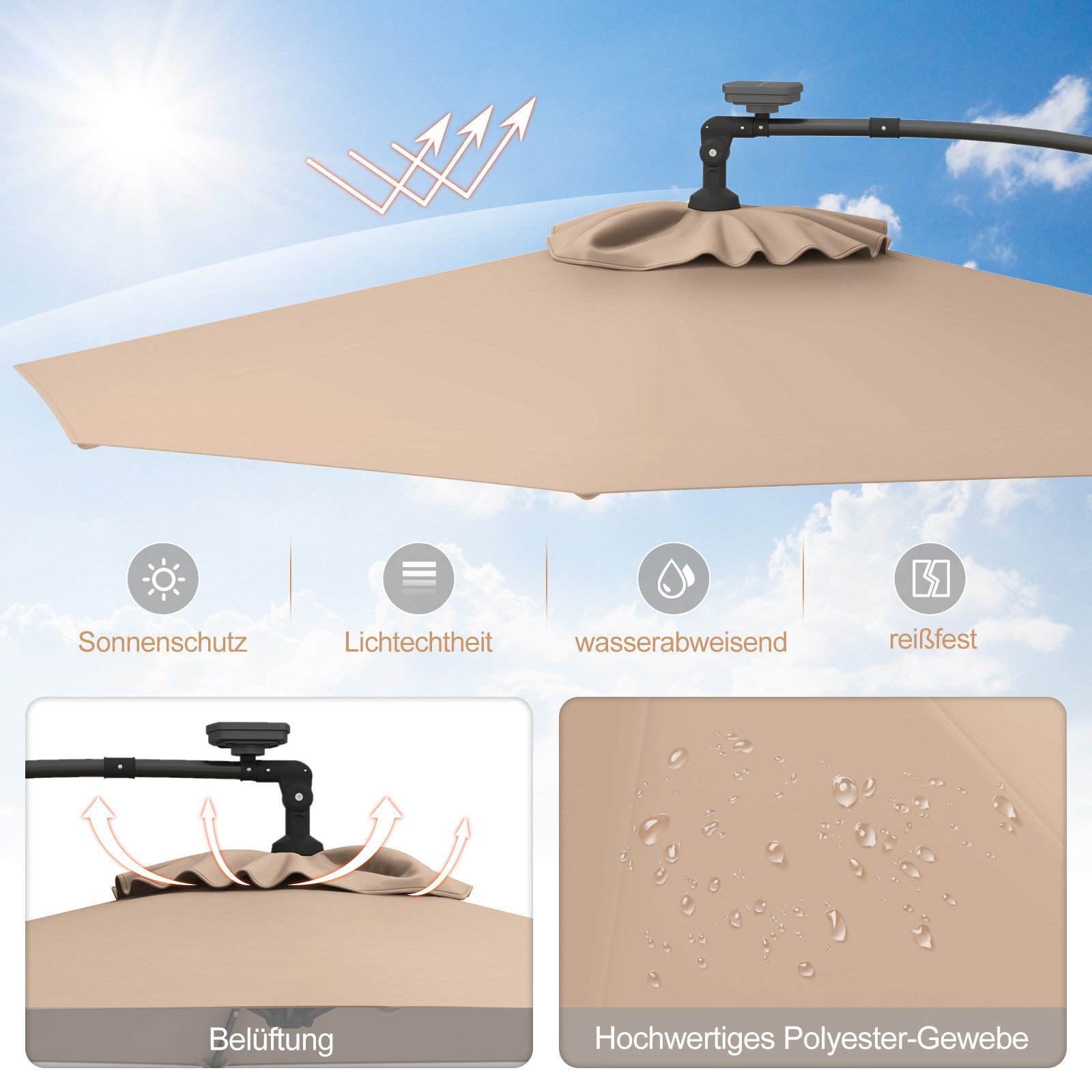 COSTWAY Sonnenschirm, LxB: 300,00x300,00 cm, mit günstig online kaufen