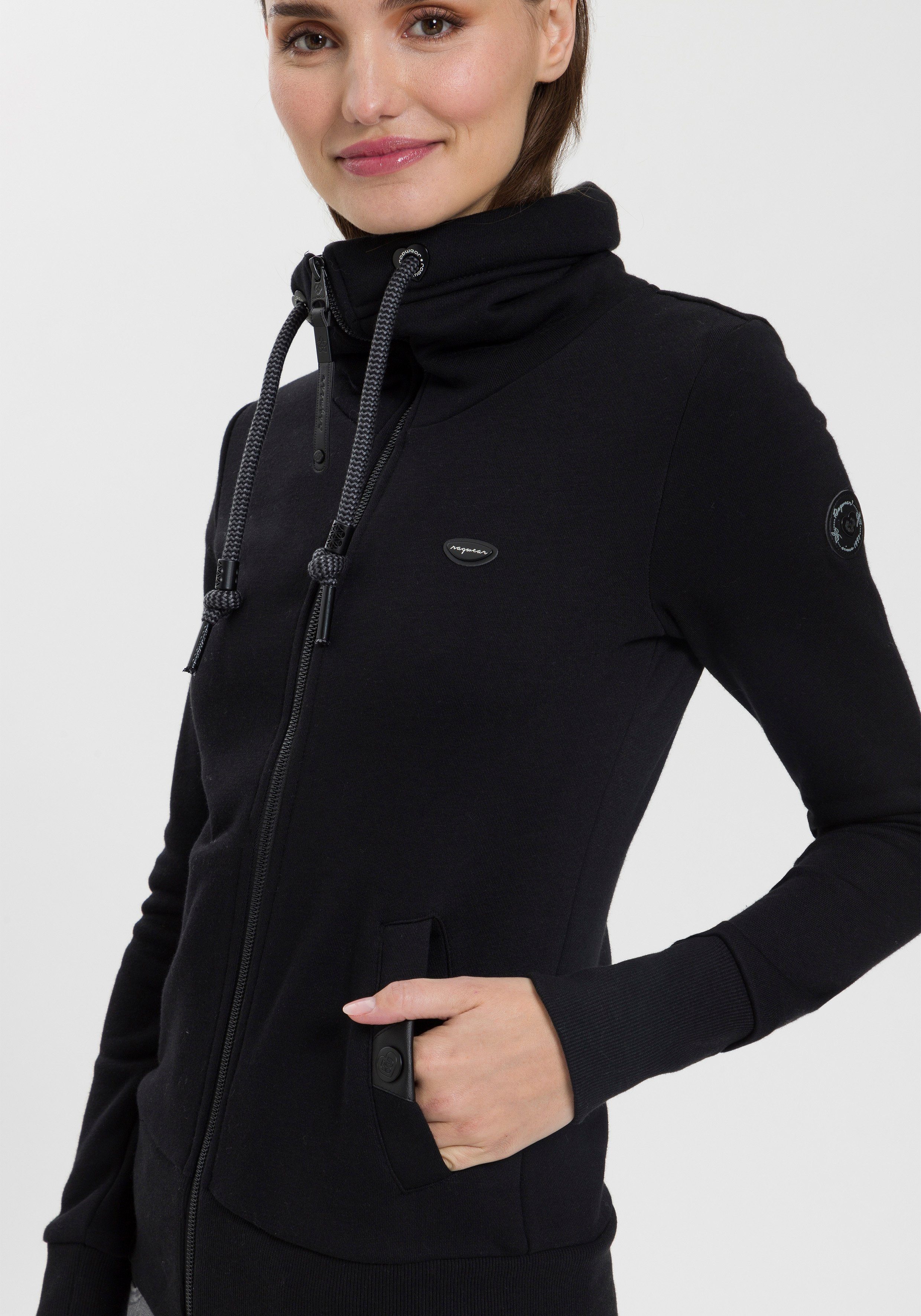 breiten BLACK RYLIE Sweatjacke Bündchen Jacke 1010 O mit Ragwear ZIP extra