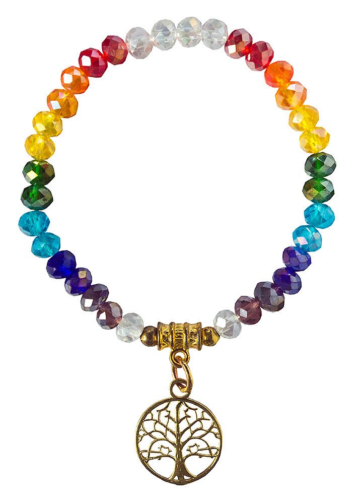 Armkette Tikra "Baum des Lebens Rainbow" Kristallglasperlen/Messing 6cm
