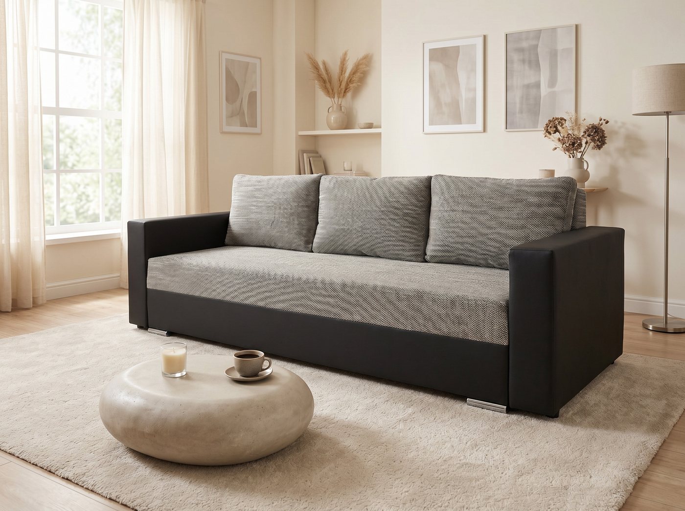 Sofnet Schlafsofa Bird, mit Schlaffunktion und Bettkasten, Bettsofa mit Chromfüße, Schlafcouch, Sofagarnitur