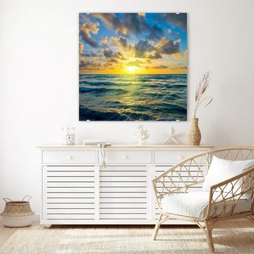 Primedeco Glasbild Wandbild Quadratisch Sonnenuntergang an Küste mit Aufhängung, Natur