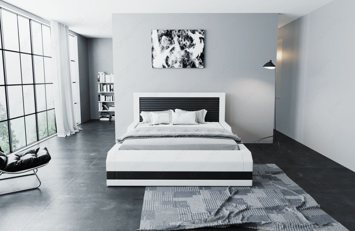 Dreams Matratze, Boxspringbett LED Bett Beleuchtung, LED mit mit Komplettbett Sofa Premium mit weiß-schwarz mit Kunstleder Topper, Beleuchtung Treviso