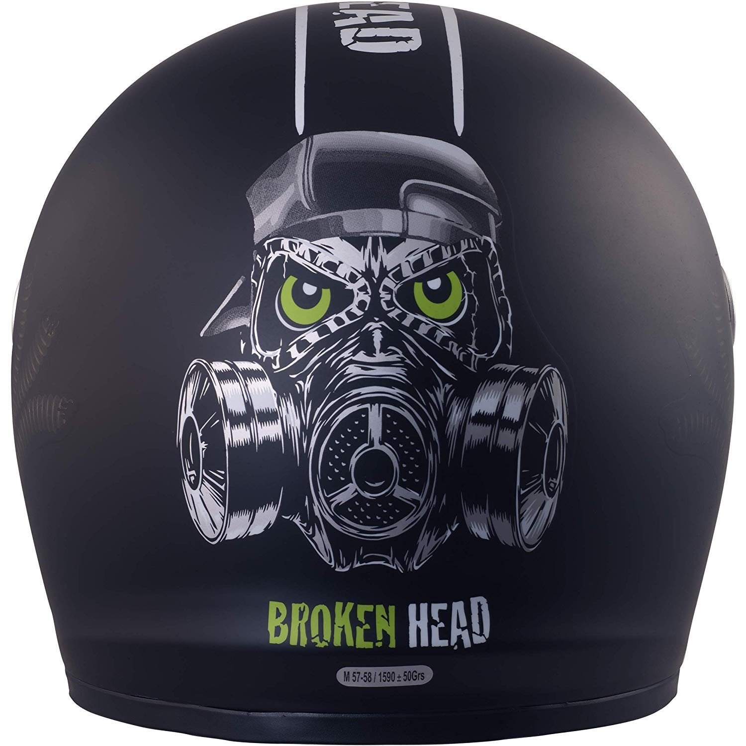 Broken Head Motorradhelm Gasman inkl. schwarzem Visier (mit schwarzem und klarem Visier), inklusiv schwarzem Visier