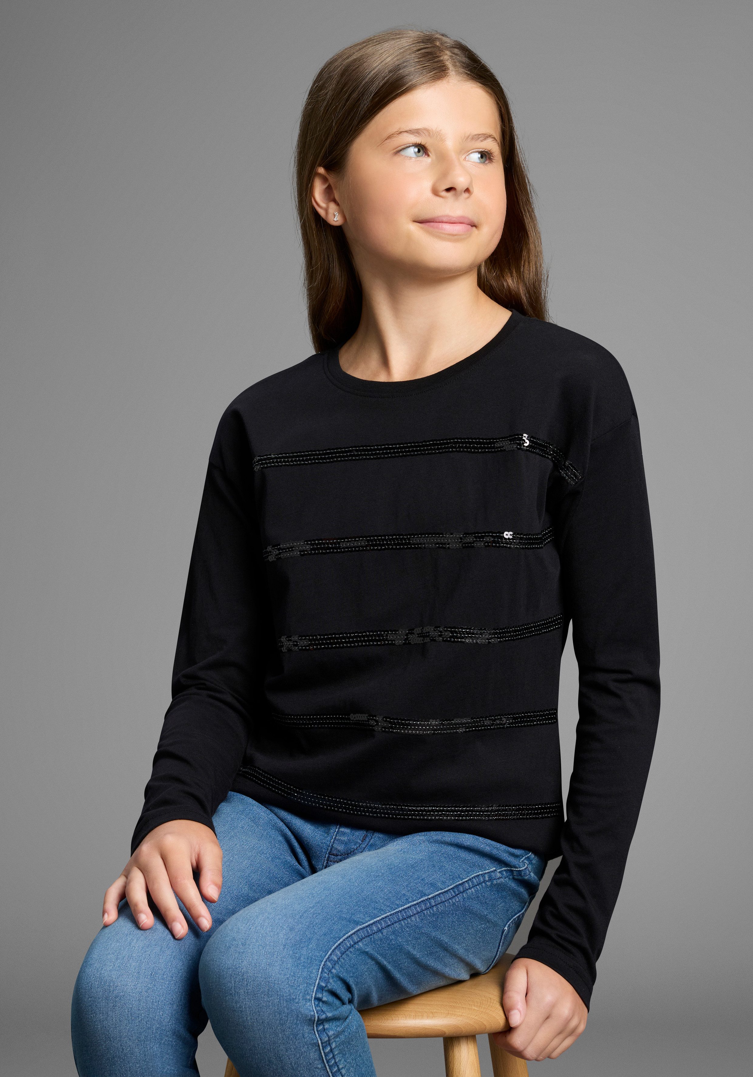 Bruno Banani Langarmshirt Shirt mit Paillettendetails für Mädchen Für TEENS, Langarmshirt mit Pailletten