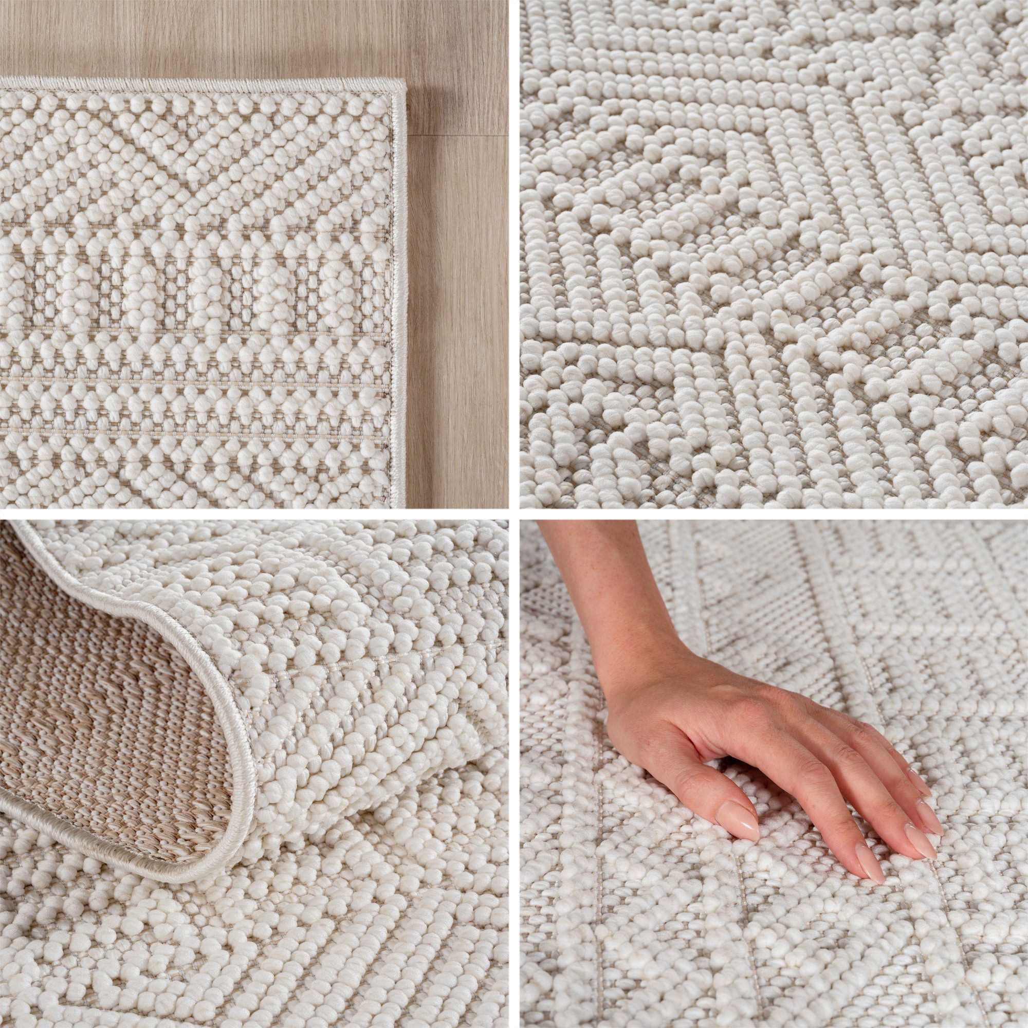 Teppium Teppich Skandinavisches Vintage-Muster auf Bouclé-Teppich, Rund, Höhe: 20 mm, Kurzflor Schlingen Teppich Creme Boucle-Loop Wohnzimmer Teppich