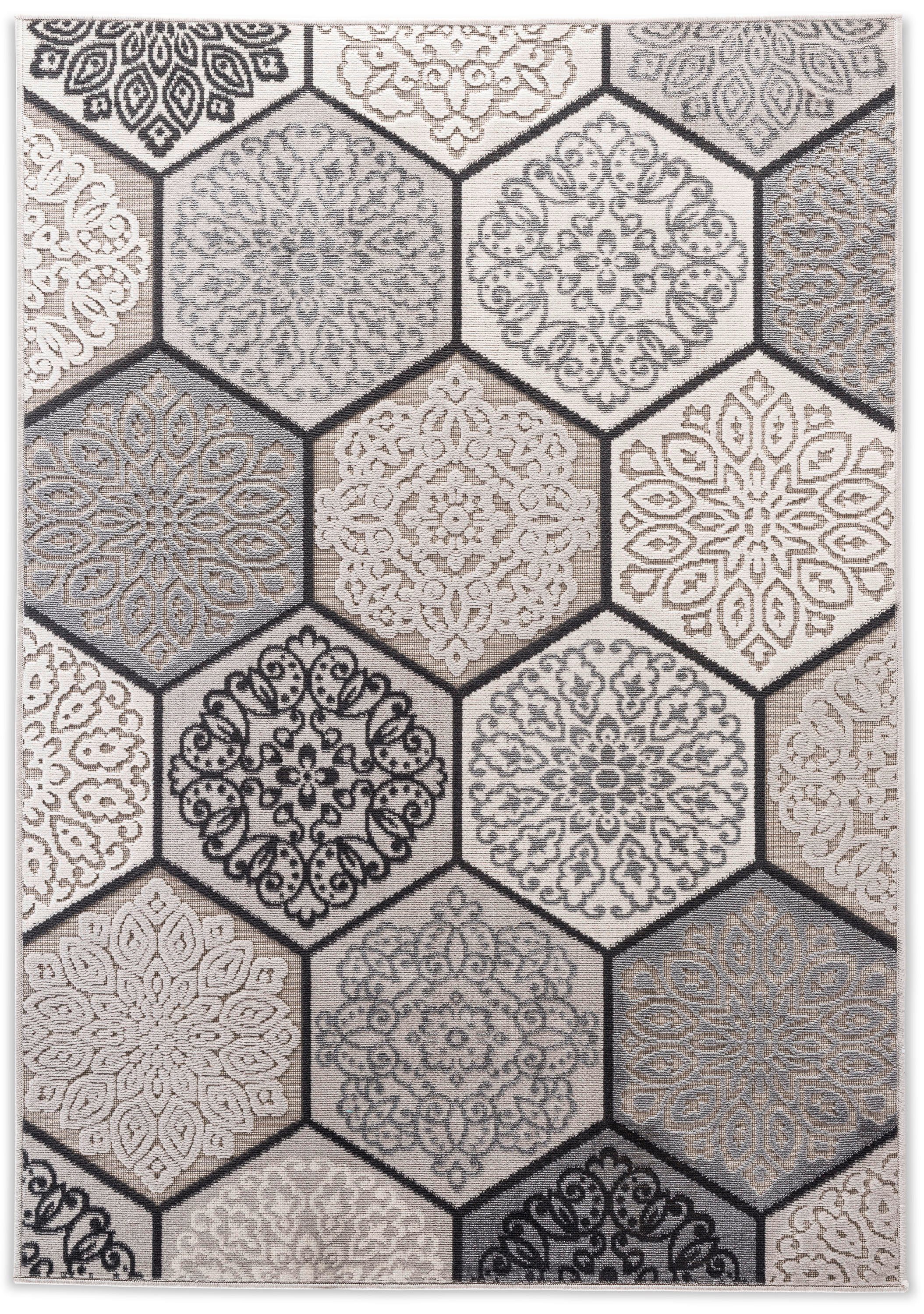 Innen DomDeco Tiles, Outdoor-Teppich 160x230 für und und In- cm Teppich Classic Hexagon Außen, Grau