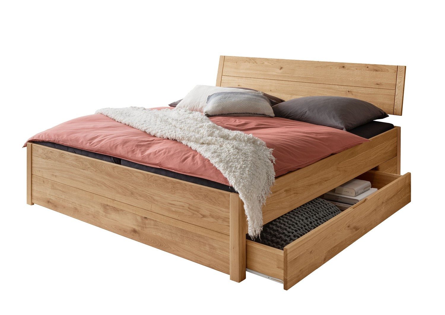 Natur24 Bett Breslau Schubkastenbett 180x200 inkl. 2 Schubladen Wildeiche massiv