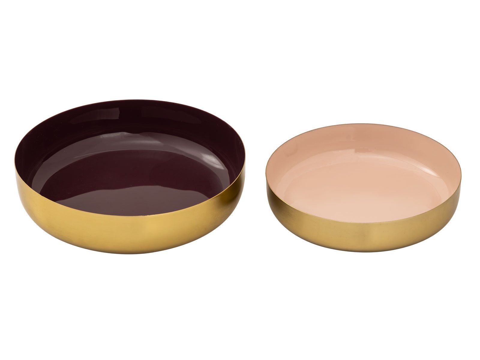 Amagohome Snackschale Knabberschale Schale 2er Set rund ø 22/18 cm Deco o. hochwertig Metall, Emaille Oberfläche, Metall vergoldet