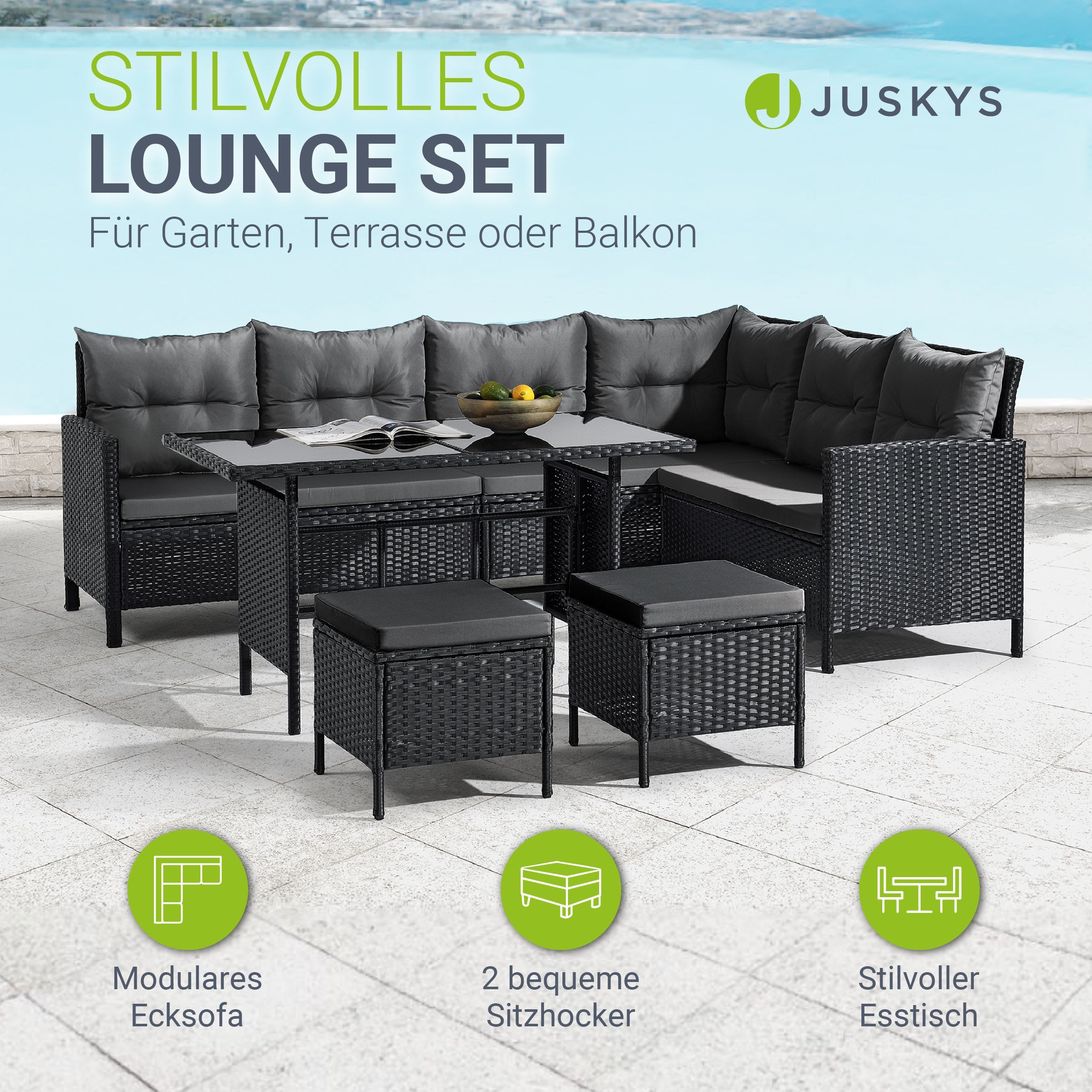 Juskys Gartenlounge-Set Manacor, (Gartenlounge), Polyrattan Gartenmöbel-Set günstig online kaufen