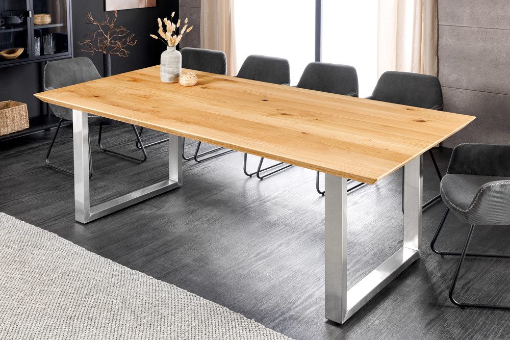 riess-ambiente Esstisch WILD OAK 160cm natur - Wildeiche, Schweizer Kante, U-Gestell, geölt (Einzelartikel, 1-St), Urbaner Massivholztisch für 6 Personen - ideal für Wohn- & Esszimmer