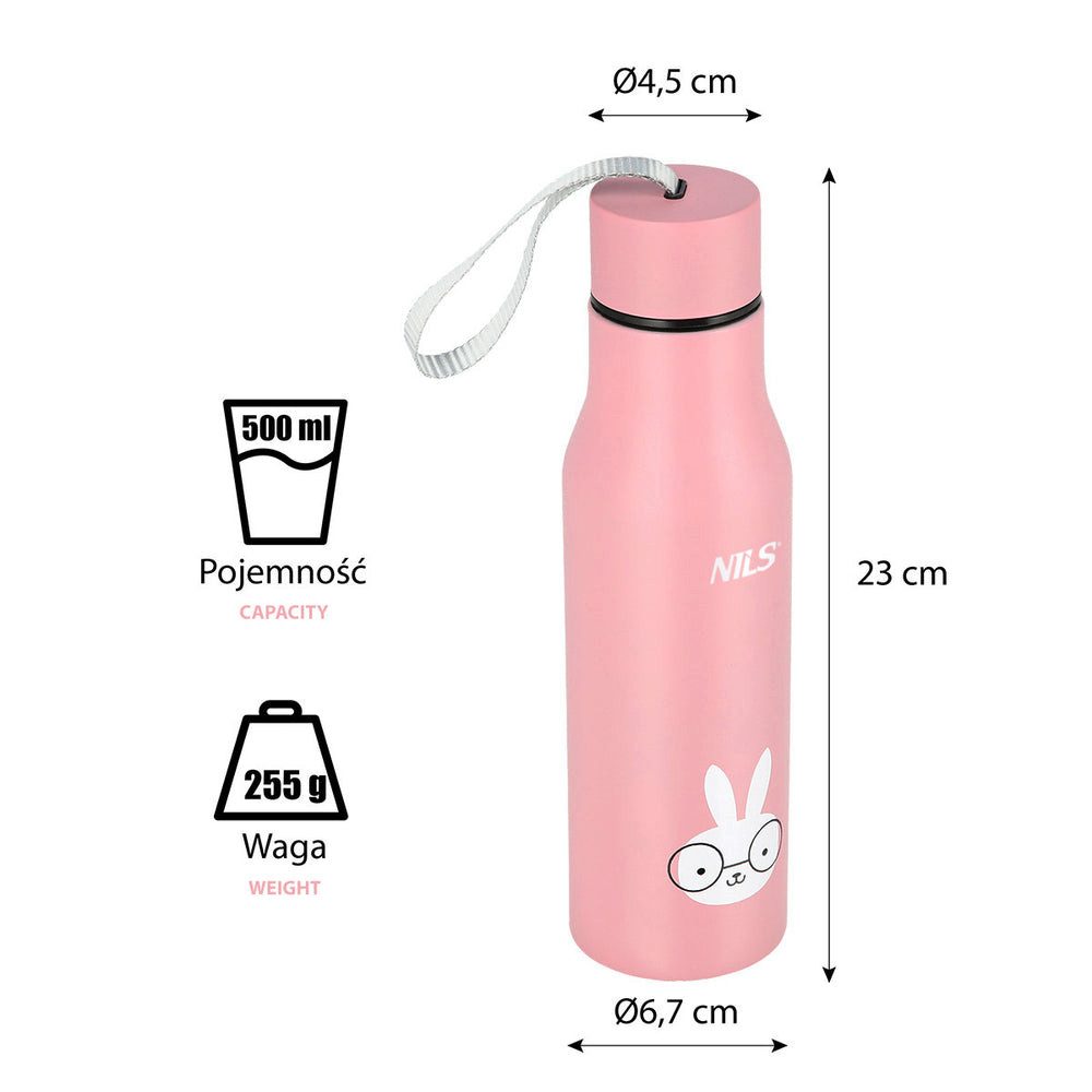 Nils Thermobecher Kinderflasche Isolierflasche Trinkflasche, 1-tlg., Edelstahl, doppelwandig, dicht, Trageschlaufe, Tiermotiv