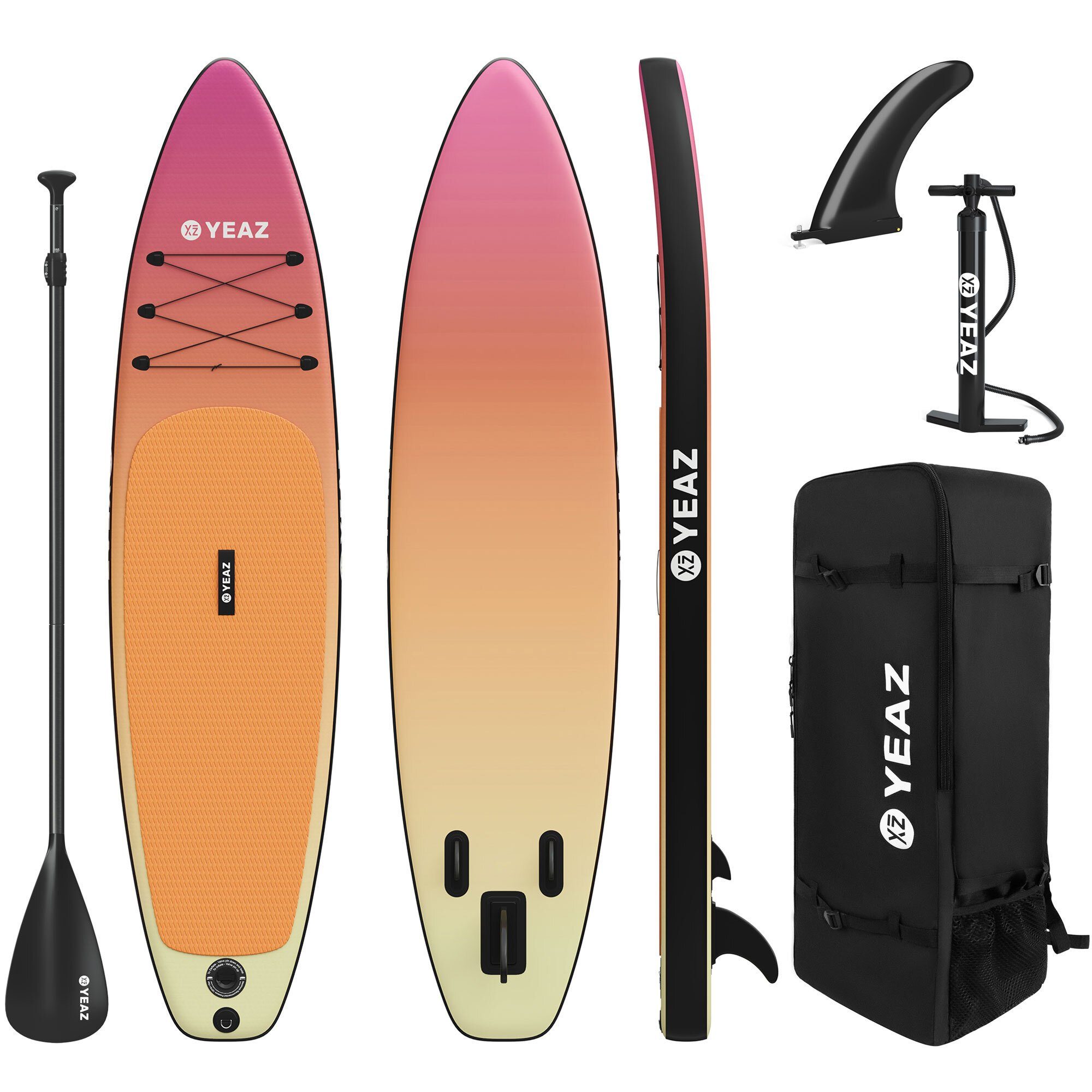 YEAZ Inflatable SUP-Board PARADISE BEACH - EXOTRACE - SET sup board und kit, Inflatable SUP Board, (Set), inkl. Zubehör wie Paddel, Handpumpe und Rucksack