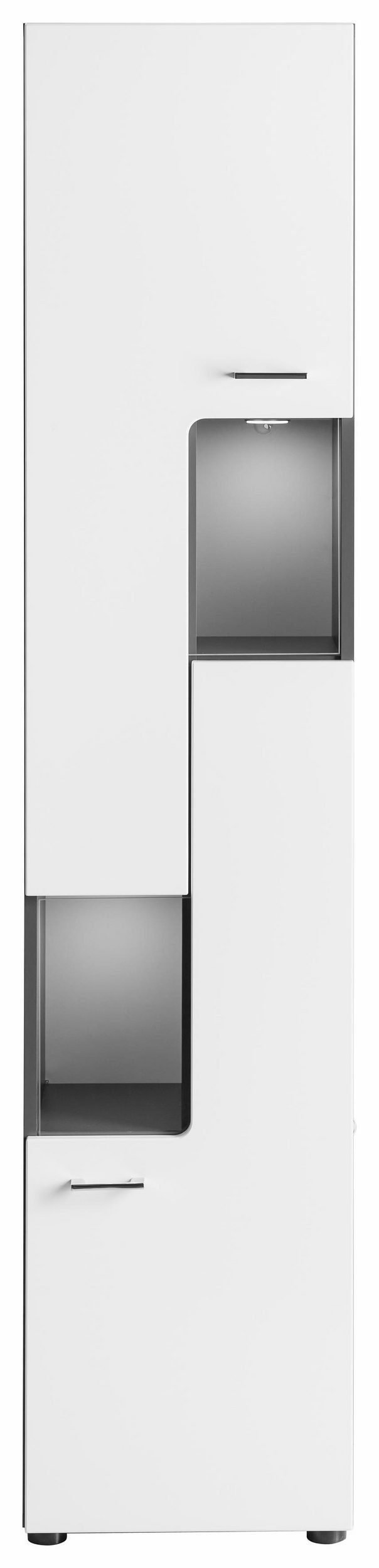 trendteam Hochschrank Tetis (Badschrank weiß und grau, 2-türig, 40 x 182 cm) Hochglanz, 10 Fächer