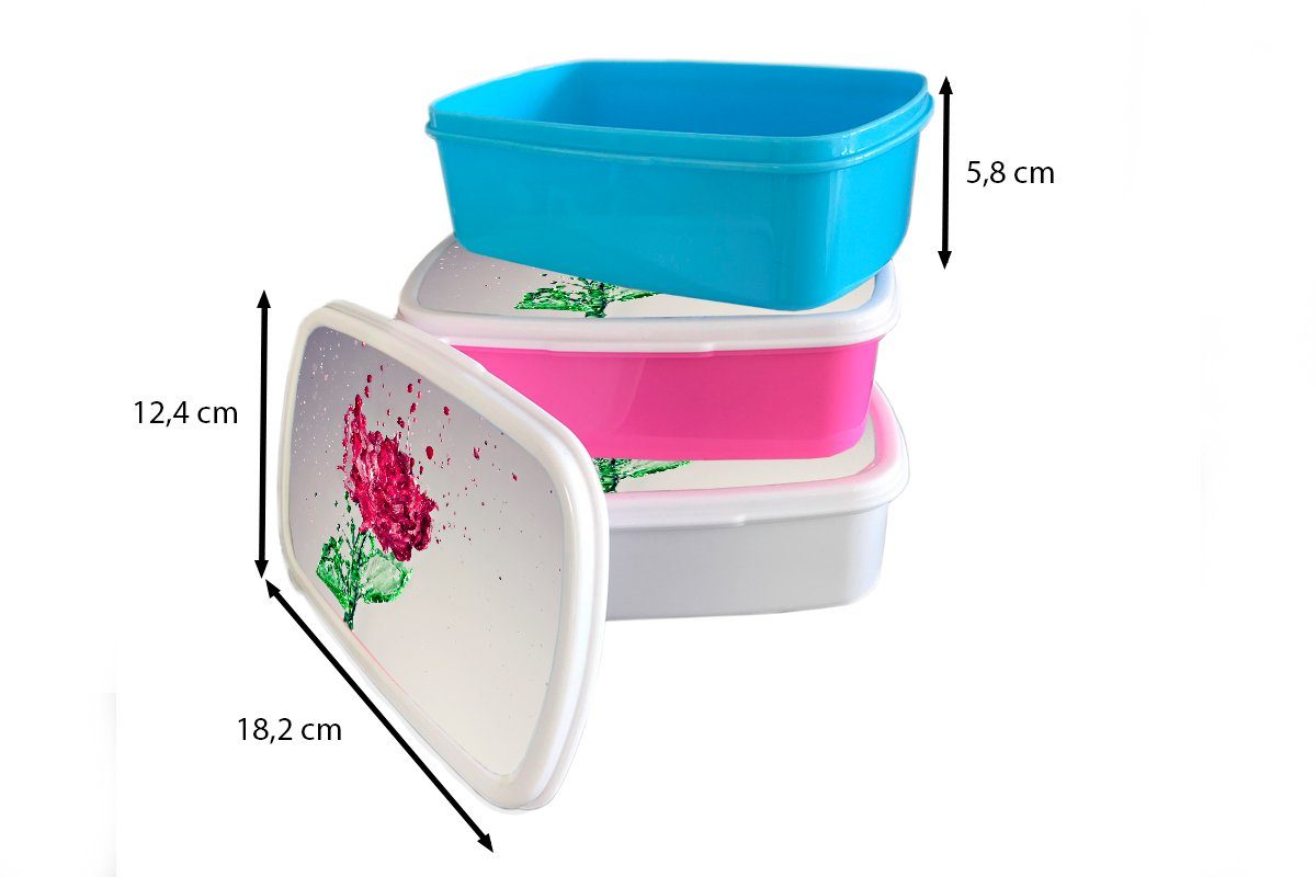 MuchoWow Lunchbox Brotbox Mädchen, Kinder, (2-tlg), - Erwachsene, Wirkung, - Snackbox, rosa Wasser Kunststoff für Rosen Brotdose Kunststoff