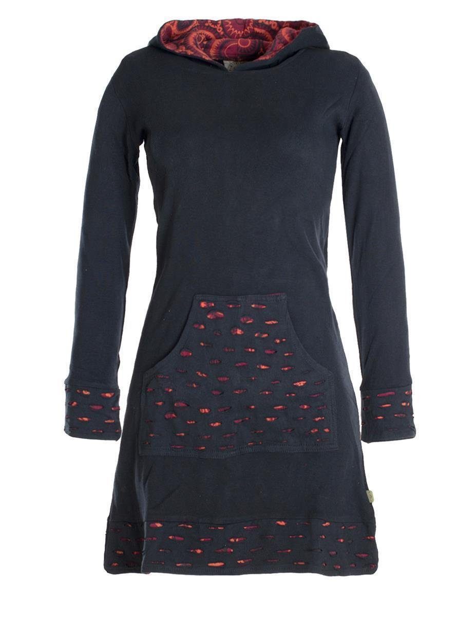Vishes Midikleid Langarm-Shirtkleid Hoodie-Kleid mit Kapuze Übergangskleid, Jerseykleid