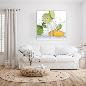 Primedeco Glasbild Wandbild Quadratisch Zitronen und Limetten mit Aufhängung, Früchte
