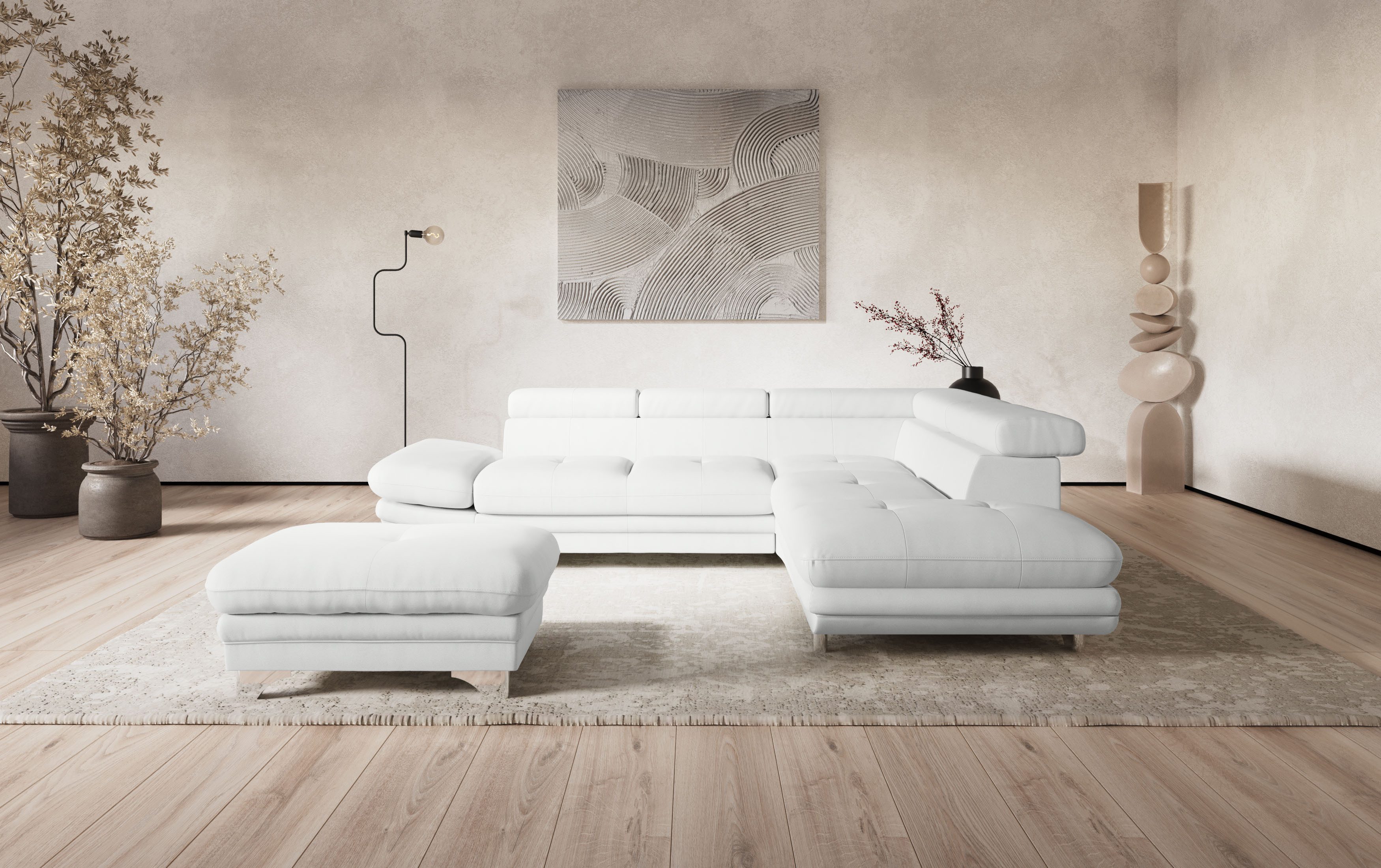 COTTA Ecksofa Enterprise L-Form, B: 277 cm x L: 238 cm, bequeme Wellenunterfederung, Arm- & Kopfteilverstellung, optional Schlaffunktion