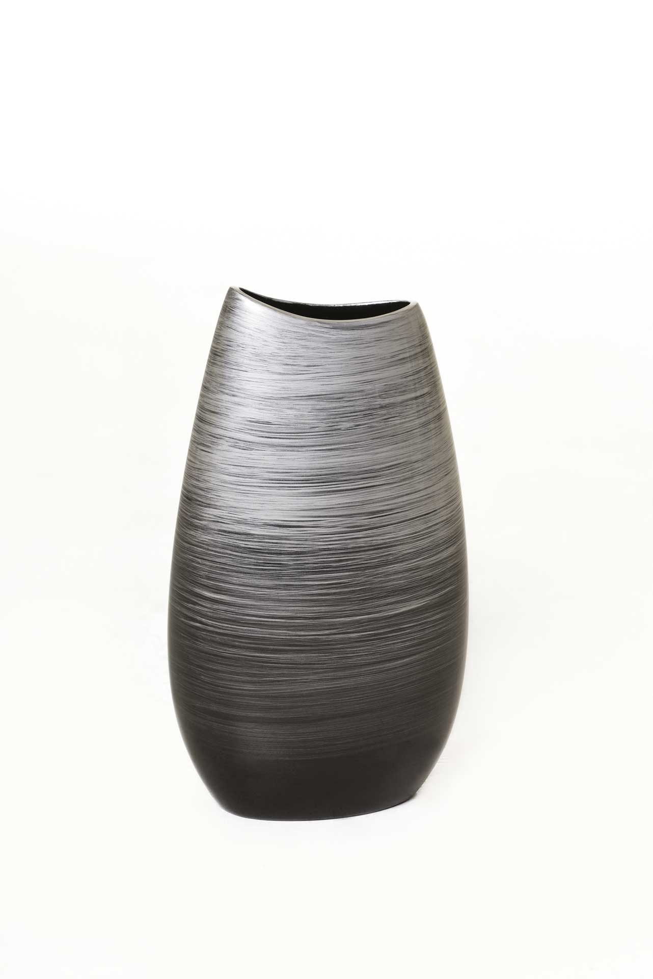 VIVANNO Bodenvase Fiberglas KALAL Oval - Spiralschwarz Hochglanz (1 St), 20x12x37 cm