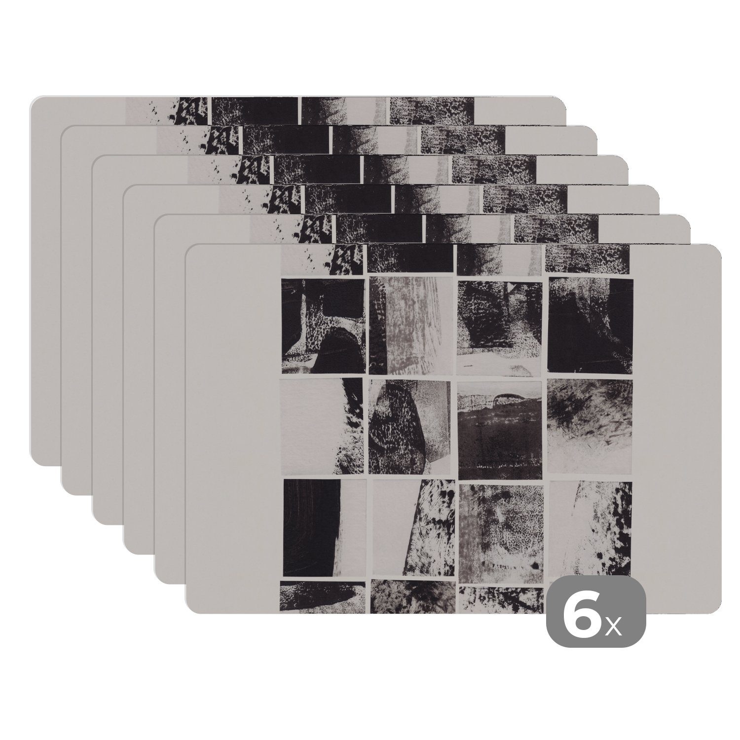 Platzset, Mosaik Abstrakt Schmutzabweisend Weiß, - - Tischmatten, MuchoWow, Schwarz (6-St), - Platzmatte, Platzset, Platzdecken
