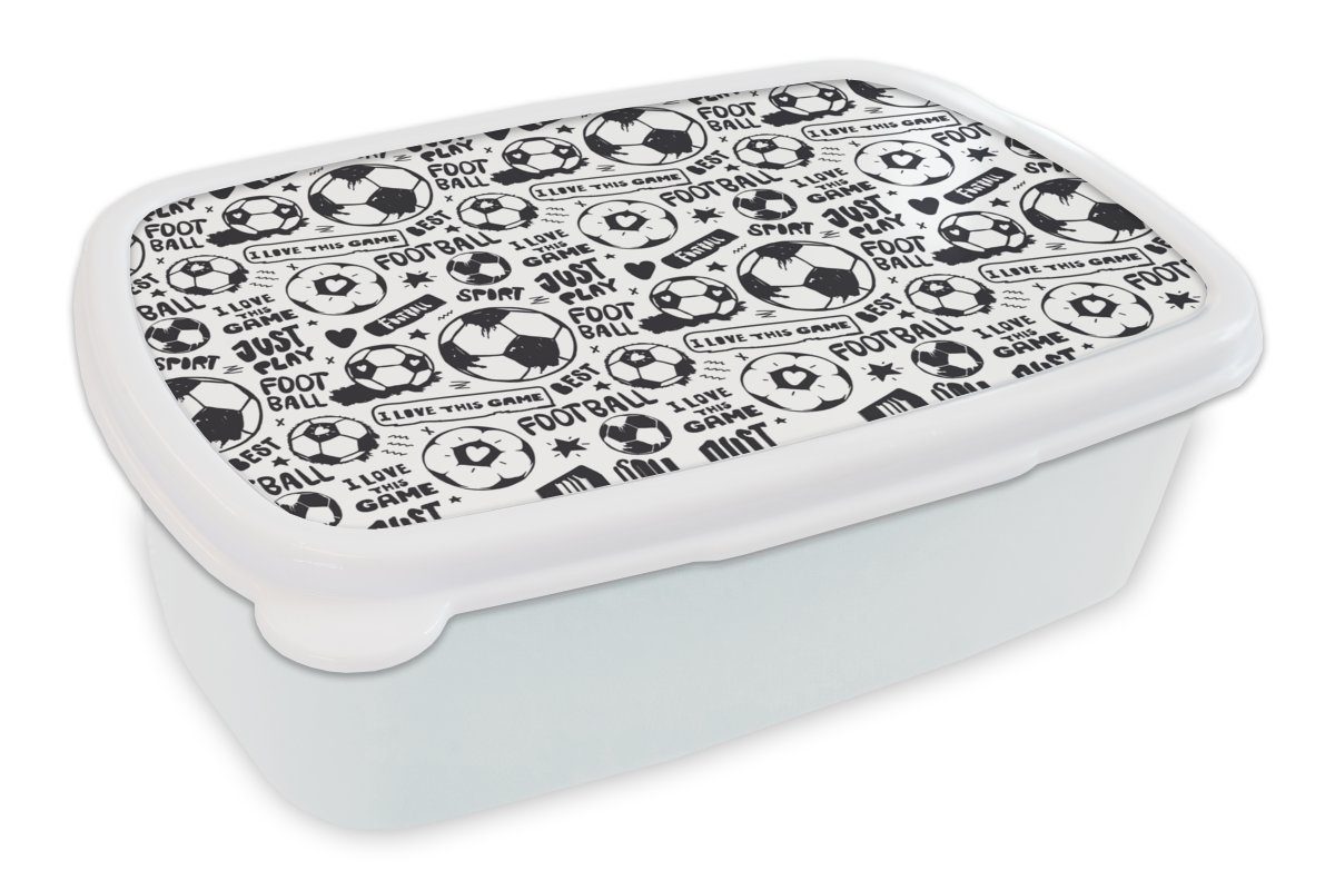 MuchoWow Lunchbox Fußball - Sport - Zitate - Muster, Kunststoff, (2-tlg), Brotbox für Kinder und Erwachsene, Brotdose, für Jungs und Mädchen weiß