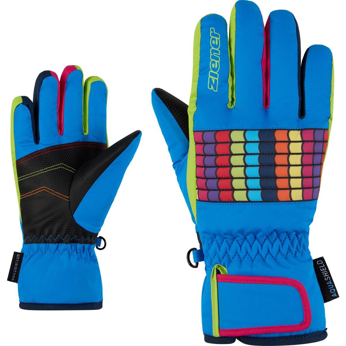 Ziener Skihandschuhe Lamil-z AS Glove Junior Unisex Bunte Skihandschuhe für Kinder mit wasser- und winddichter Membran