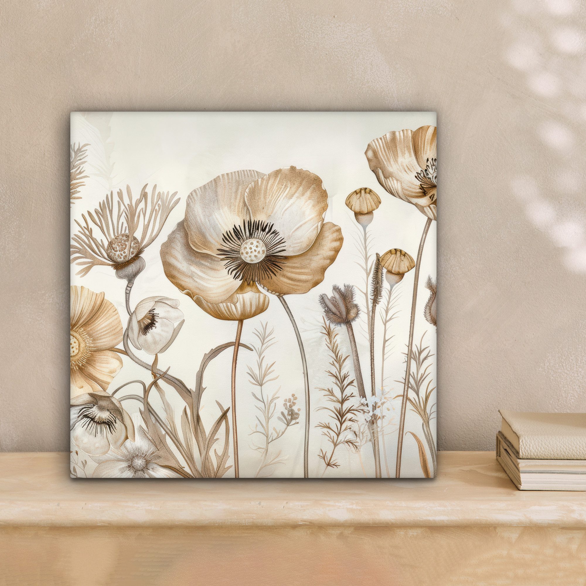 OneMillionCanvasses® Leinwandbild Blumen - Beige - Natur - Illustration, Fo günstig online kaufen