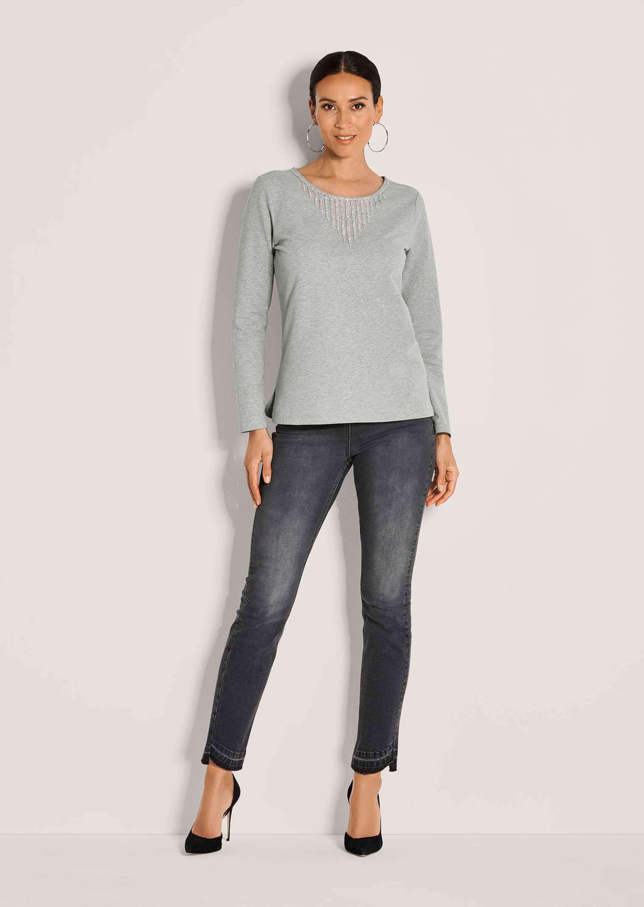 MADELEINE Langarmshirt Glamouröser Pullover, Strassakzente Rundhals-Shirt mit Strass, langärmelig aus Baumwoll-Stretch