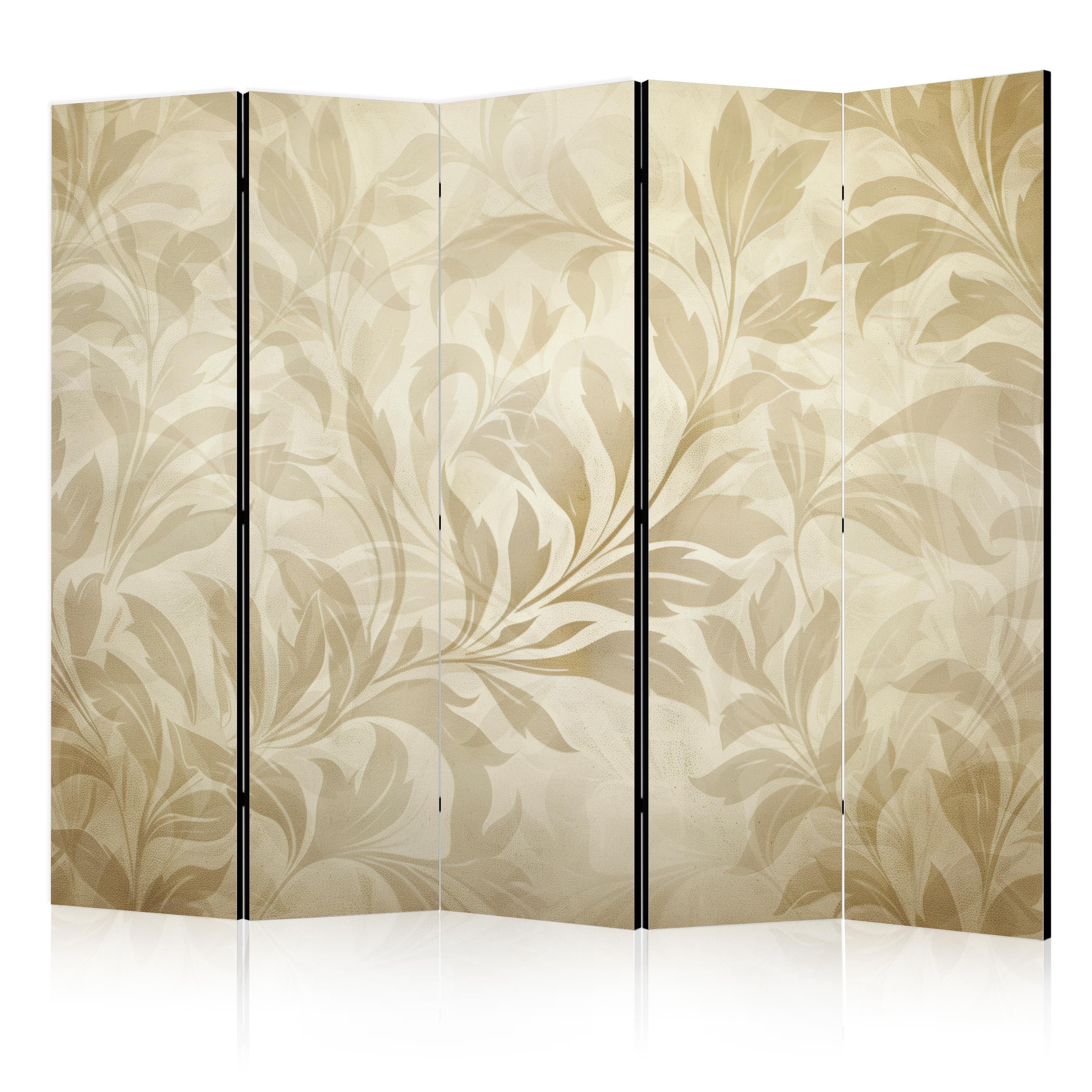 Muralo Paravent 5-teilig Raumteiler klappbar Beige Blätter im Boho-Stil (Packung, 1 St., 225x172 cm), 3 Varianten, für das Schlafzimmer, das Wohnzimmer