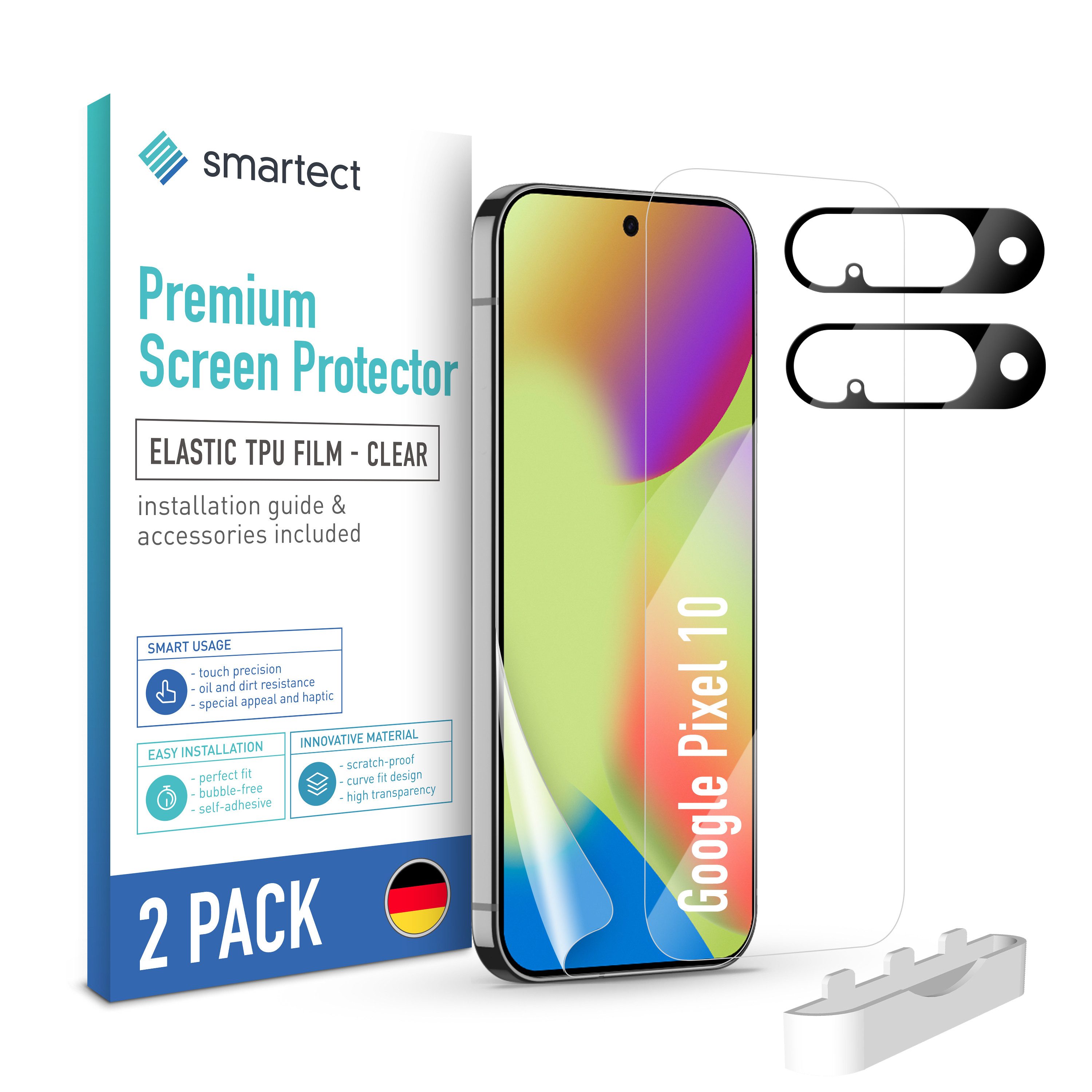smartect Displayschutzfolie TPU Schutzfolie 2 + 2 Stück für Google Pixel 10 (Display + Kamera) für Google Pixel 10, Set, 2 Stück, Ultra-klar, Kratzfest, Blasenfrei, Oleophob, Fingerabdruck kompatibel