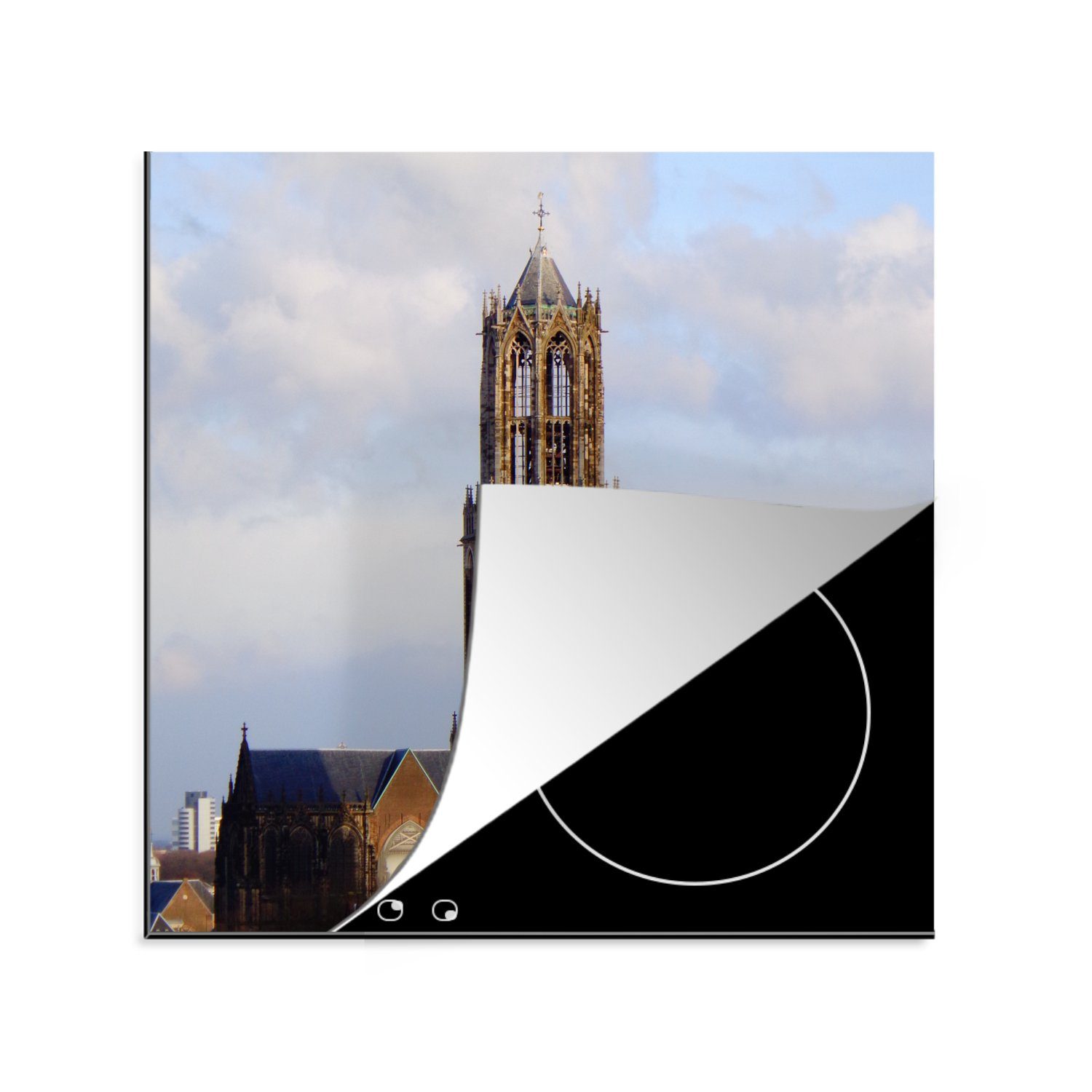 MuchoWow Herdblende-/Abdeckplatte Domturm - Niederlande - Utrecht, Vinyl, (1 tlg), 78x78 cm, Ceranfeldabdeckung, Arbeitsplatte für küche