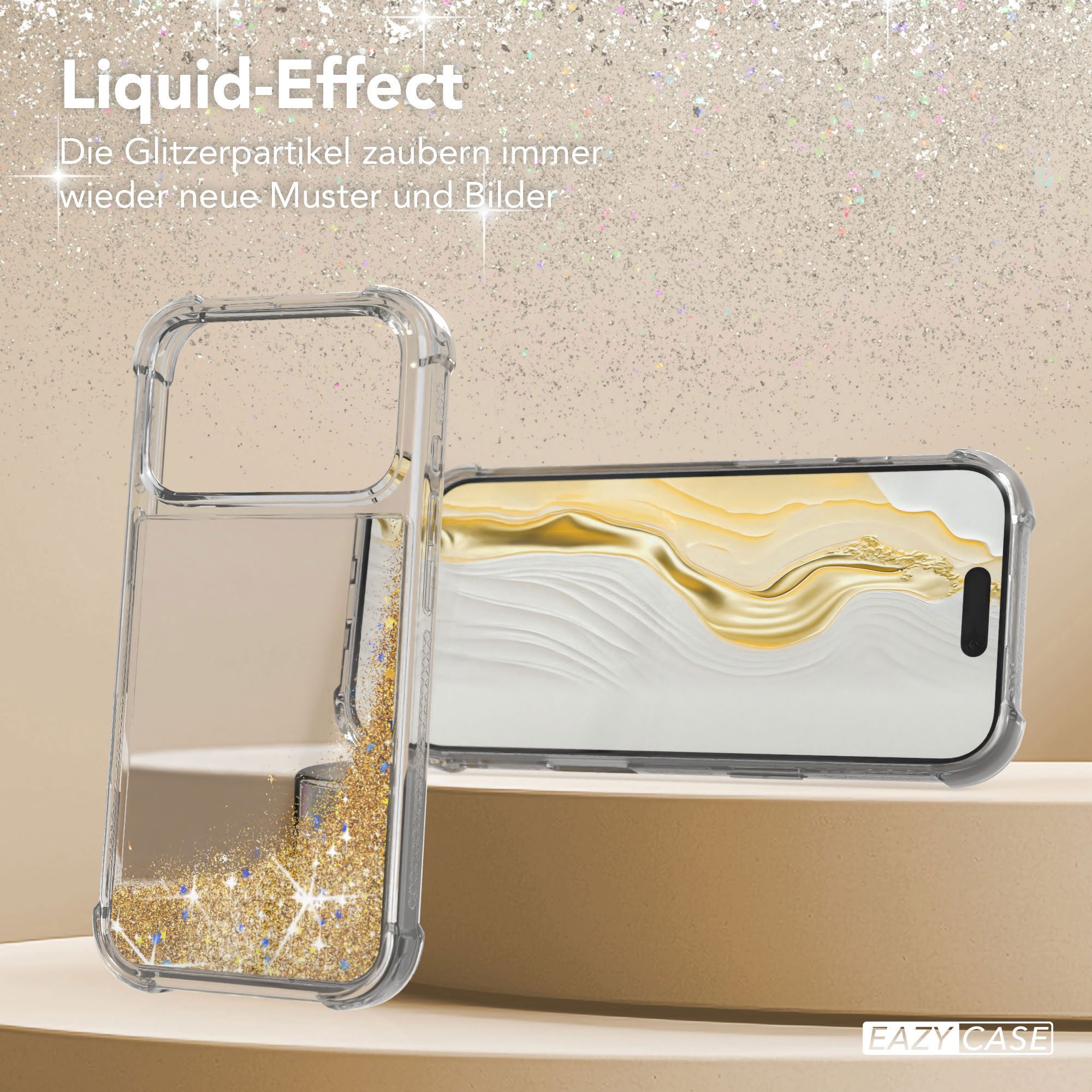 EAZY CASE Handyhülle Liquid Glittery Case für Apple iPhone 17 Pro 6,3 Zoll, Durchsichtig Back Case Handy Softcase Silikonhülle Glitzer Cover Gold – Bild 4 von 5