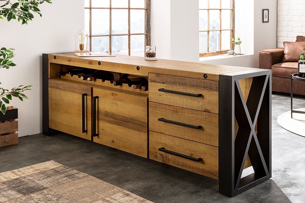 riess-ambiente Sideboard THOR 195cm vintage braun / schwarz (Einzelartikel, 1 St), Wohnzimmer · Massivholz · Metall · Kommode · Industrial Design