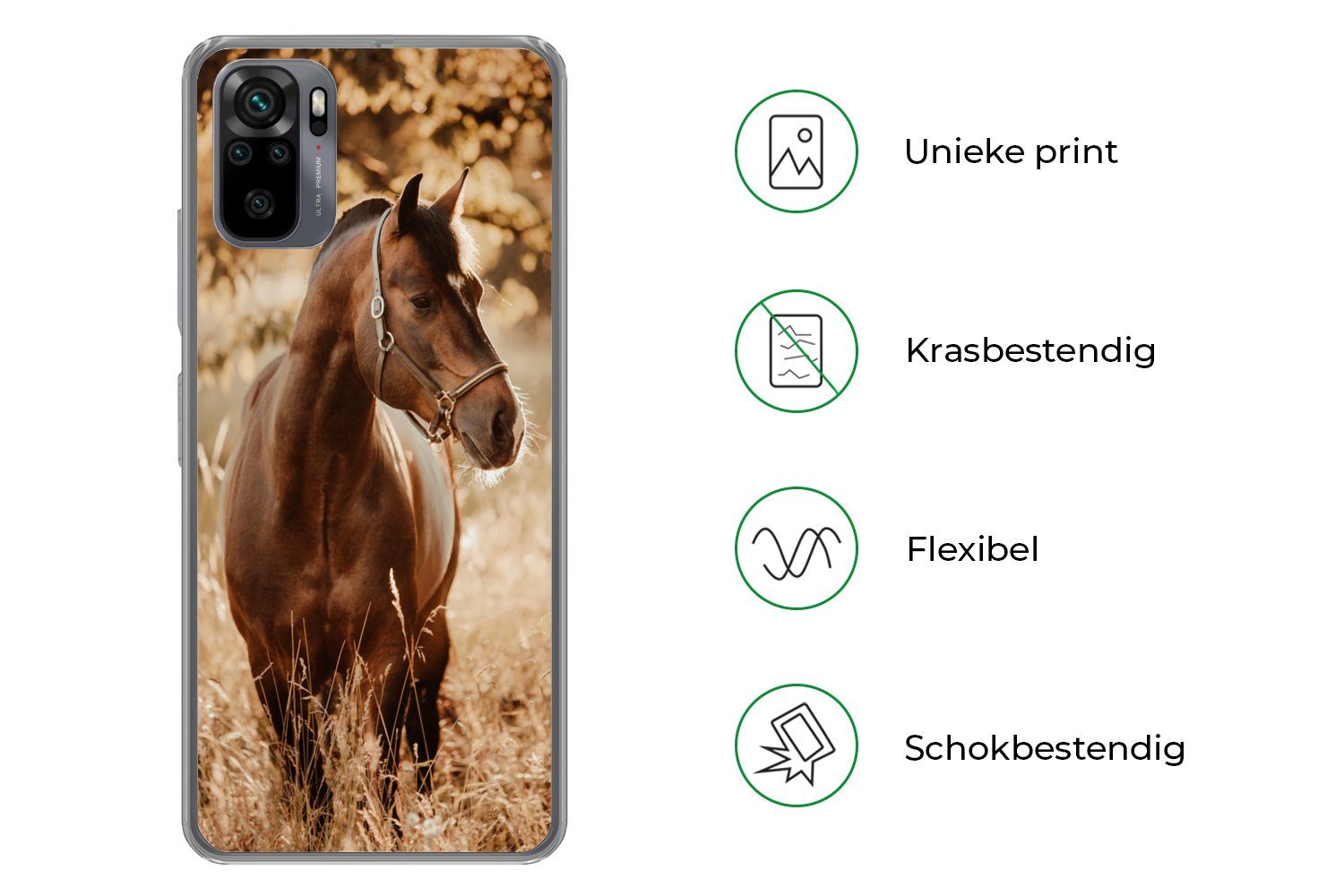 MuchoWow Handyhülle für Xiaomi Redmi Note 10S Pferd - Sonne - Porträt - Natur - Braun, Phone Case, Silikon, Schutzhülle Dünn
