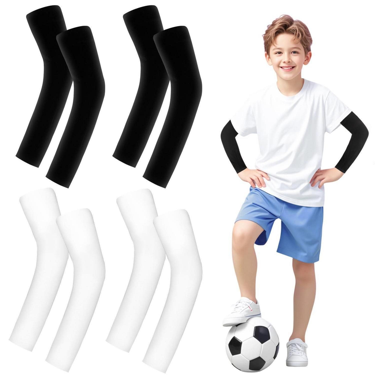 LuxusKollektion Armlinge Armlinge Kinder, 4 Paar, UV-Schutz, Schwarz/Weiss