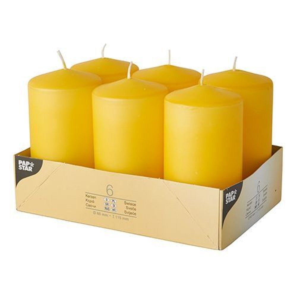 PAPSTAR GmbH Stumpenkerze 6 Stumpenkerzen 6x11,5cm - goldgelb