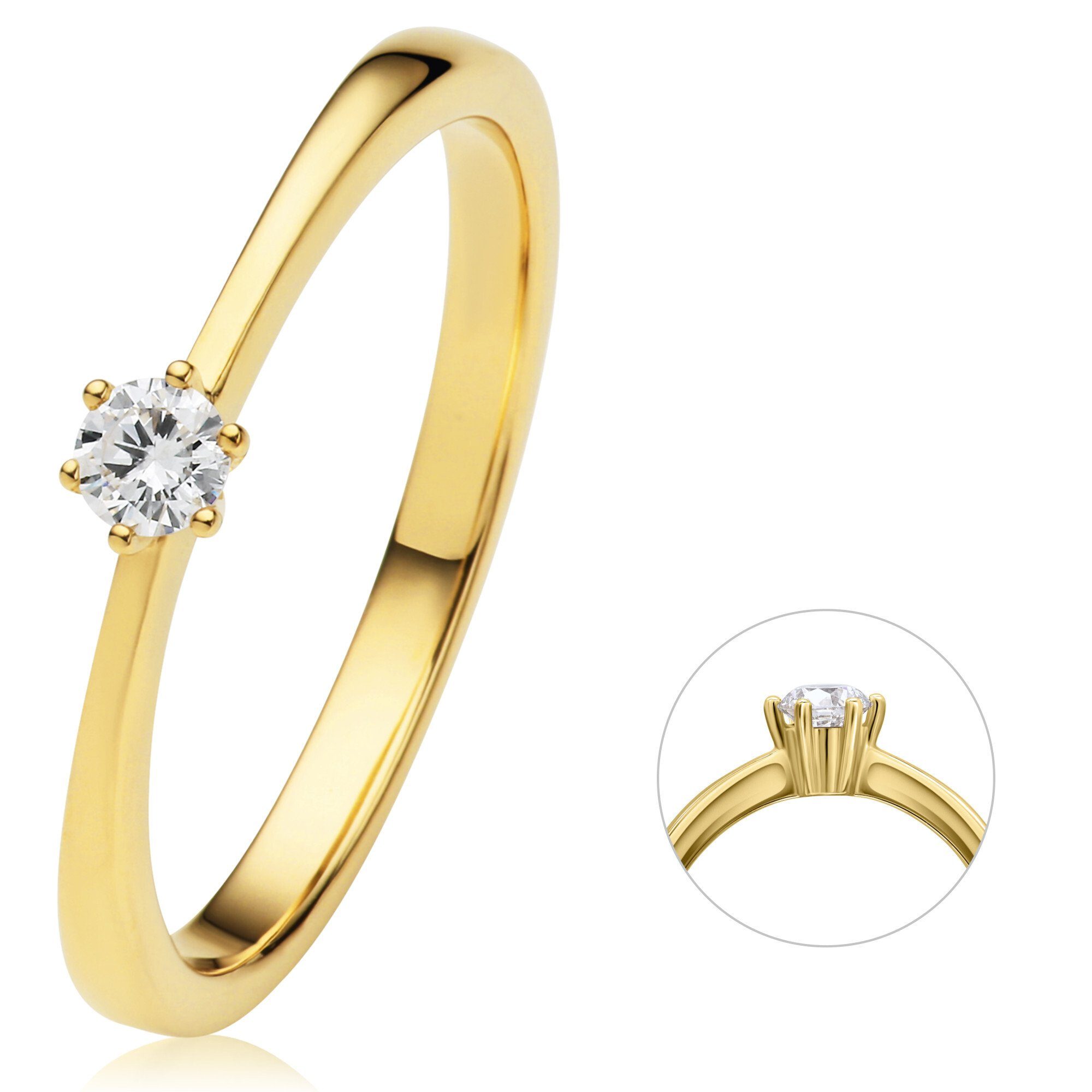 ONE ELEMENT Diamantring 0.1 ct Diamant Brillant Ring aus 585 Gelbgold, Damen Gold Schmuck