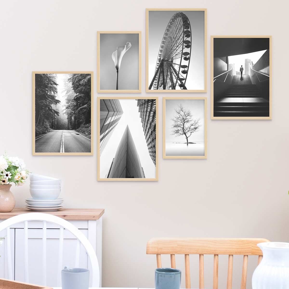 PHOTOLINI Bilderrahmen 6er Set Modern Schmal und cm Natur 30x42 cm A4 / A3 21x30 