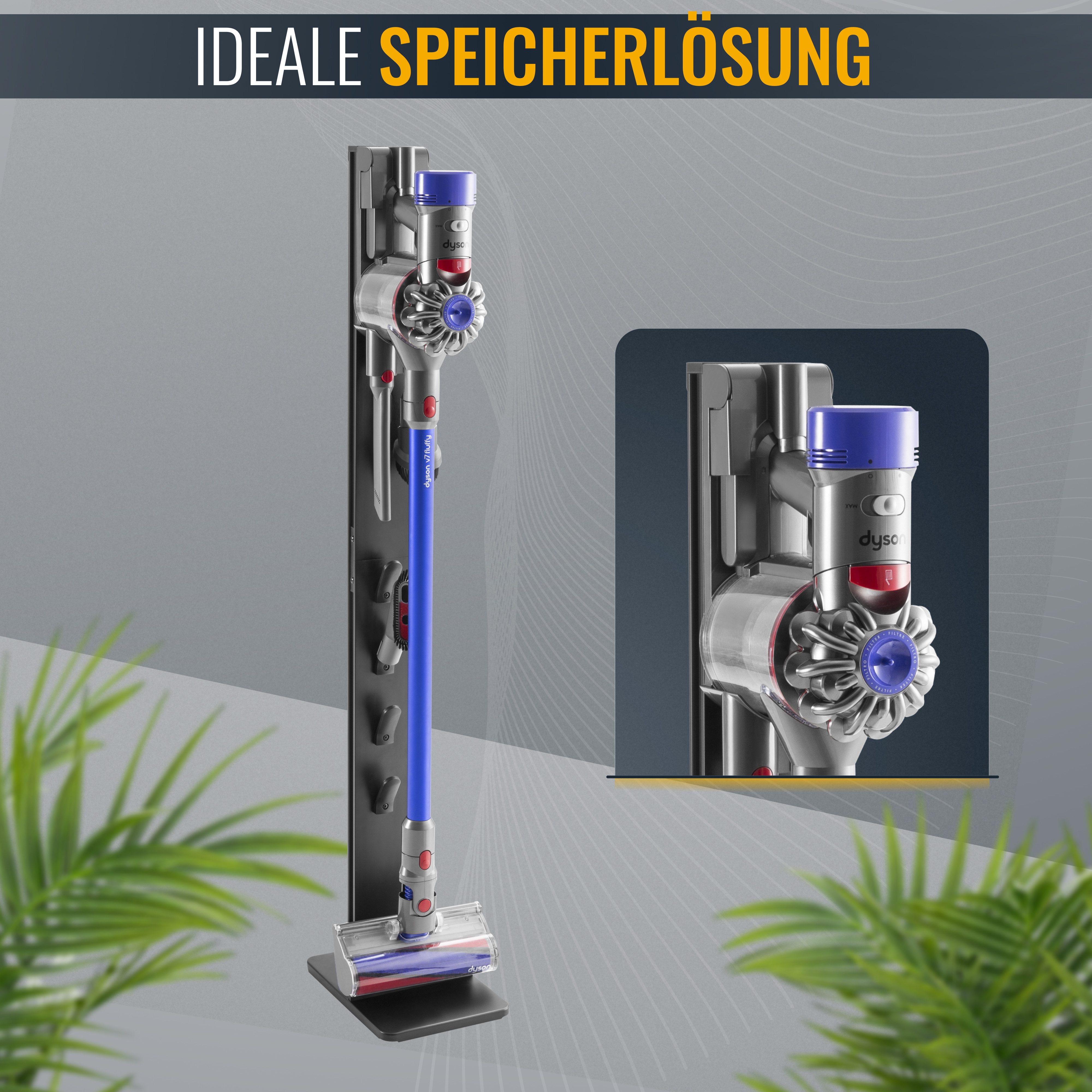 RICOO TV-Wandhalterung Standhalterung für Dyson Staubsauger, Metallständer SH002, (bis 27 Zoll, Für Montage der originale Dyson-Halterung, 1-tlg., Geeignet für Modelle Dyson V6, V7, V8, V10, V11, V12, V15, Standfuß Tiefe 295mm und Breite 220mm, Breite der Standsäule 95mm)