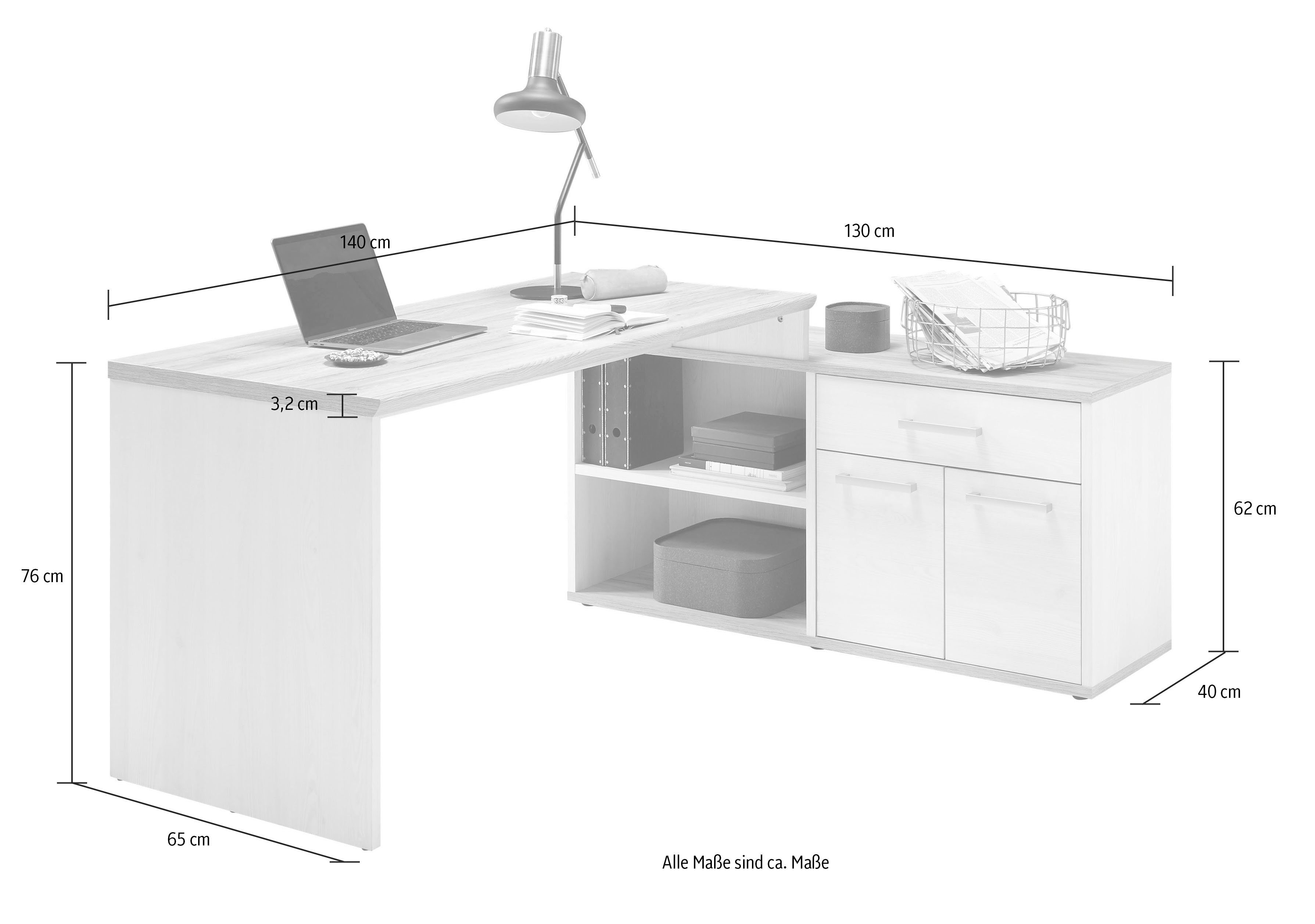BEGA OFFICE Eckschreibtisch Romance, im Landhaustil, mit Sideboard, 140x130 cm