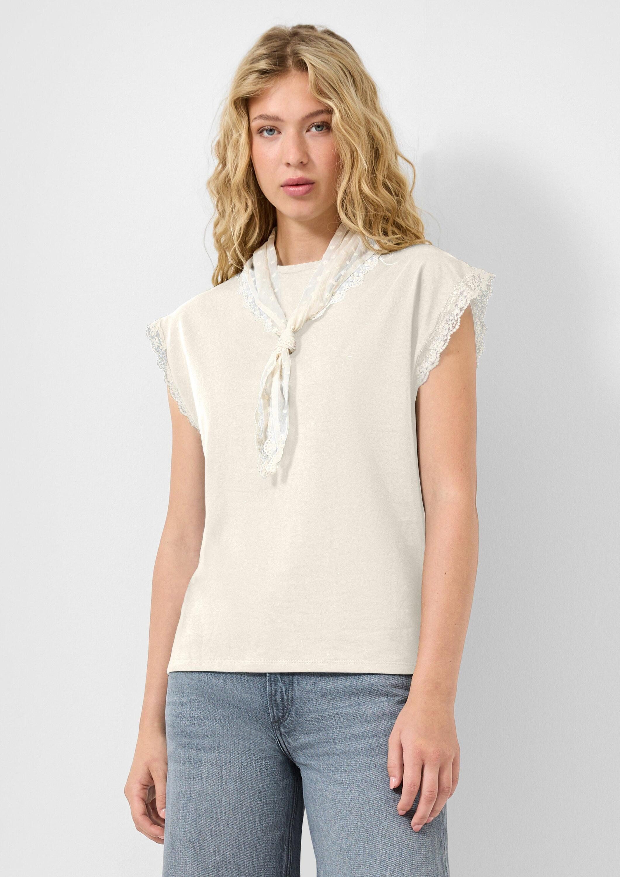 QS Kurzarmshirt T-Shirt Shirt mit Spitze
