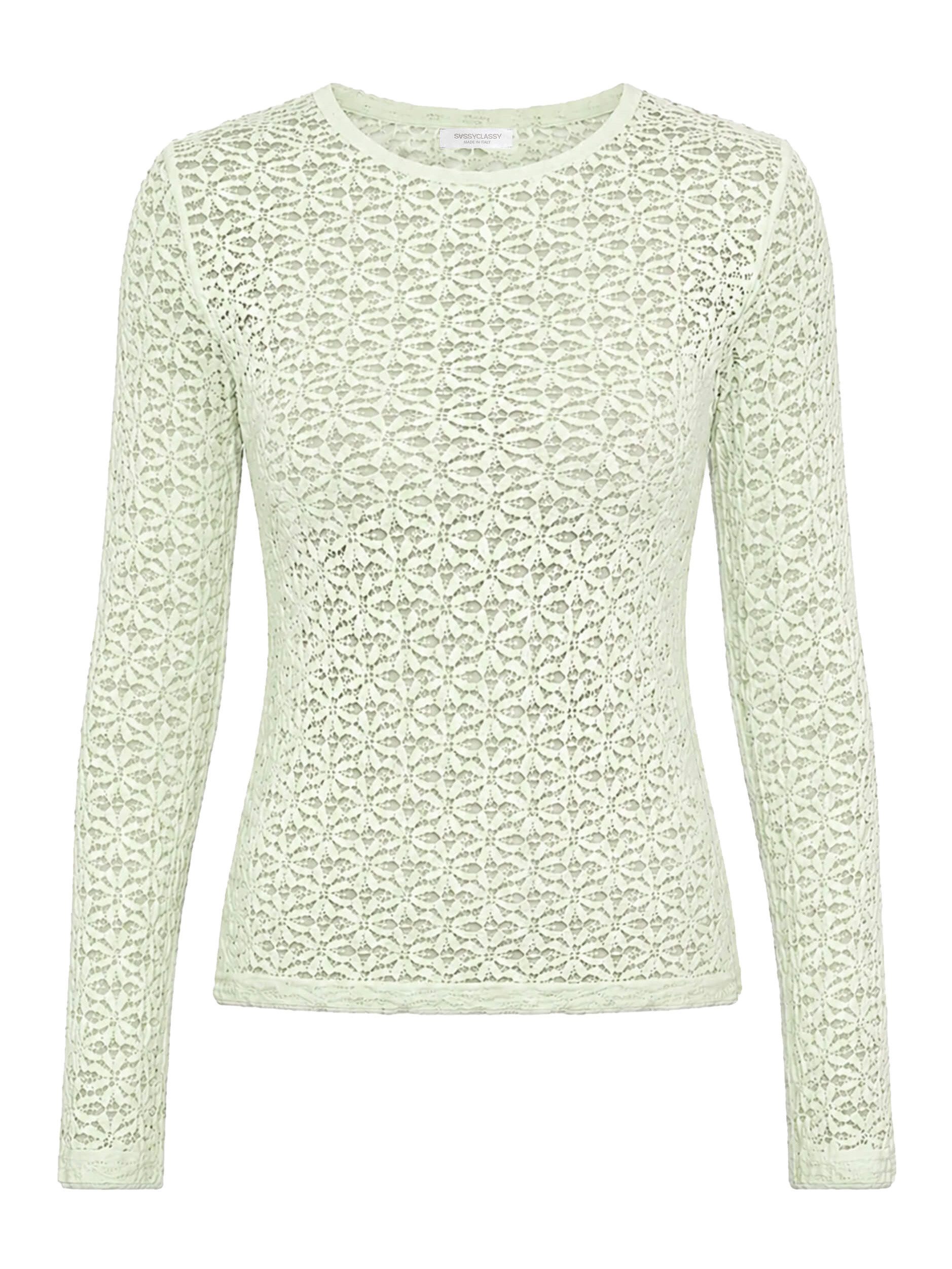 SASSYCLASSY Langarmshirt Langarmshirt aus floraler Spitze für Damen Leicht transparentes Top mit Rundhals in körpernahem Schnitt