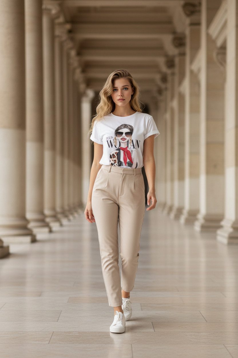 Zuckerwatte Print-Shirt Rundhalsshirt, modischer Frontprint "Paris Woman", günstig online kaufen