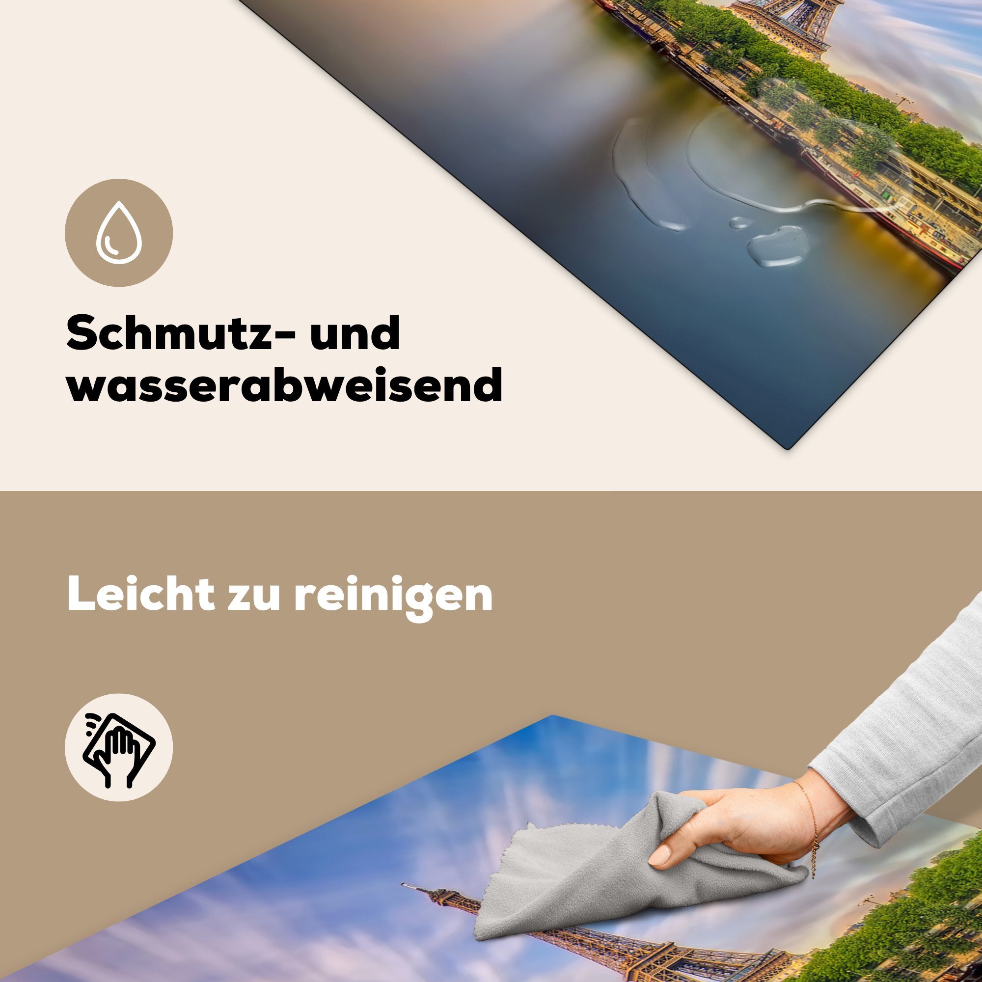 MuchoWow (1 78x78 küche Arbeitsplatte für Eiffelturm Vinyl, - tlg), - cm, Bäume, Ceranfeldabdeckung, Herdblende-/Abdeckplatte Fluss