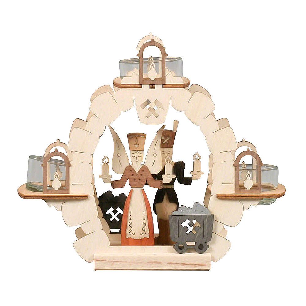 Kuhnert Schwibbogen Teelichtkranz Engel/Bergmann (15cm) von Drechslerei Kuhnert