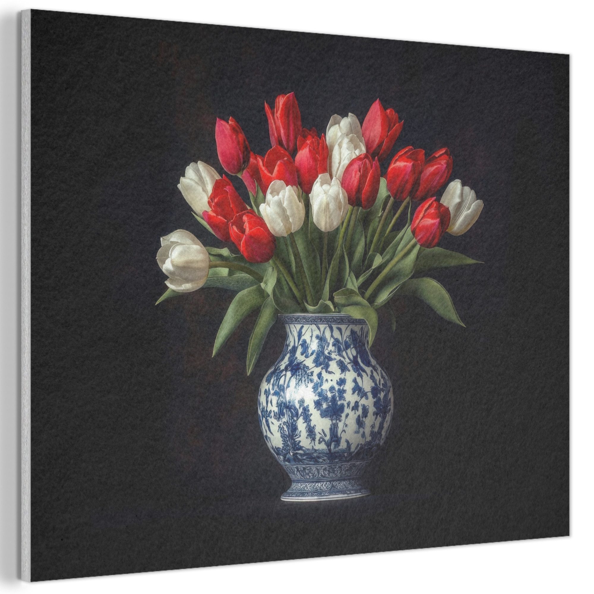 MuchoWow Gemälde Rot - Blumen - Tulpen - Vase, Fotodruck (1 St), Akustikpaneele PET-Filz, Akustikbild, Schalldämmung, Deko 40x30 cm