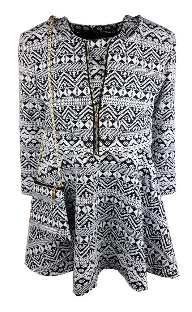 Girls Fashion A-Linien-Kleid Mädchen Kleid mit Bolero, K680 Weiß/Schwarz